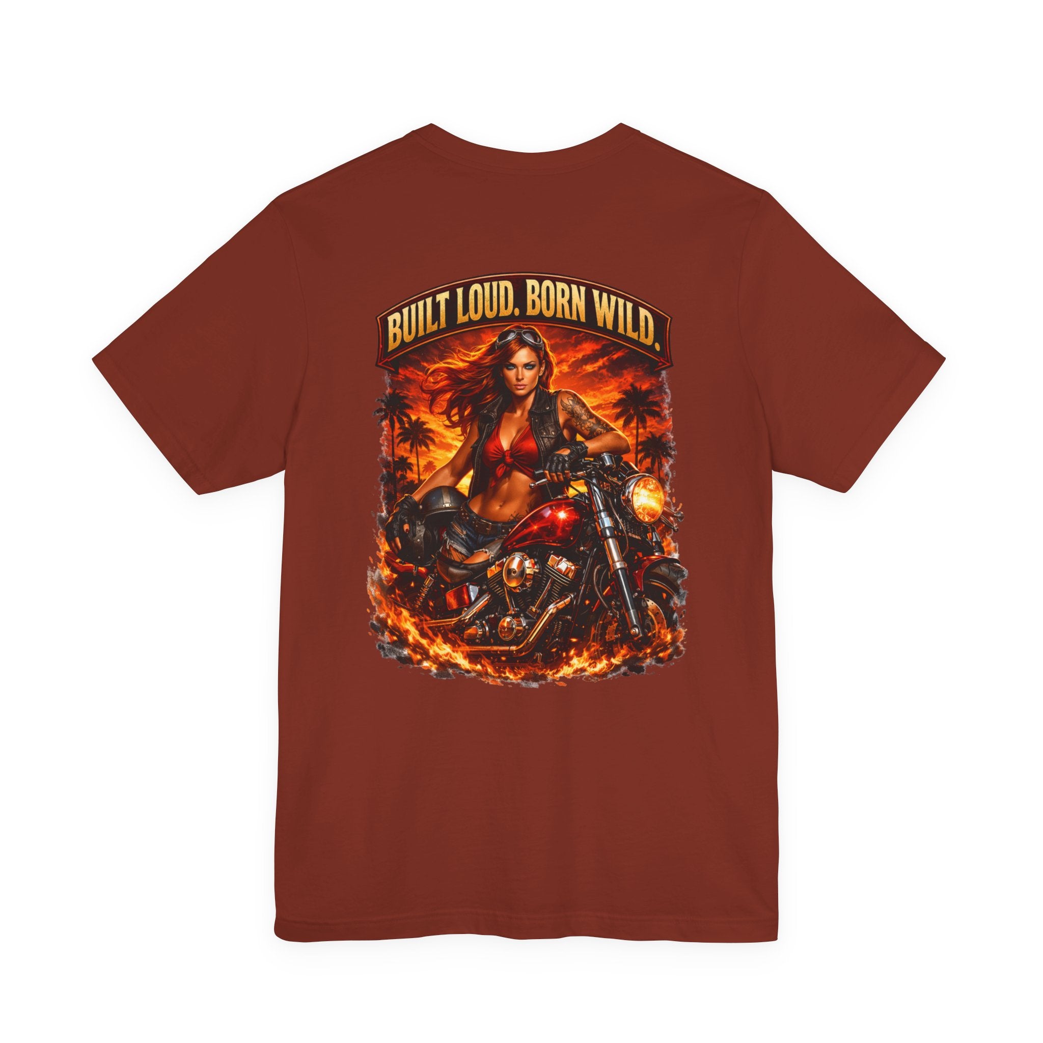 Biker Tee — "Built Loud. Born Wild." Motorcycle Girl Graphic T-Shirt
