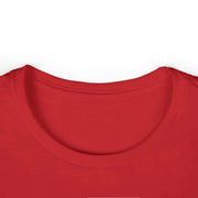 Women's red tee with ribbed collar and durable hem, semi-fitted Valkyrie Maiden of Honor design