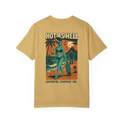 Bride of Frankenstein graphic T-shirt with beach monster design in tan color