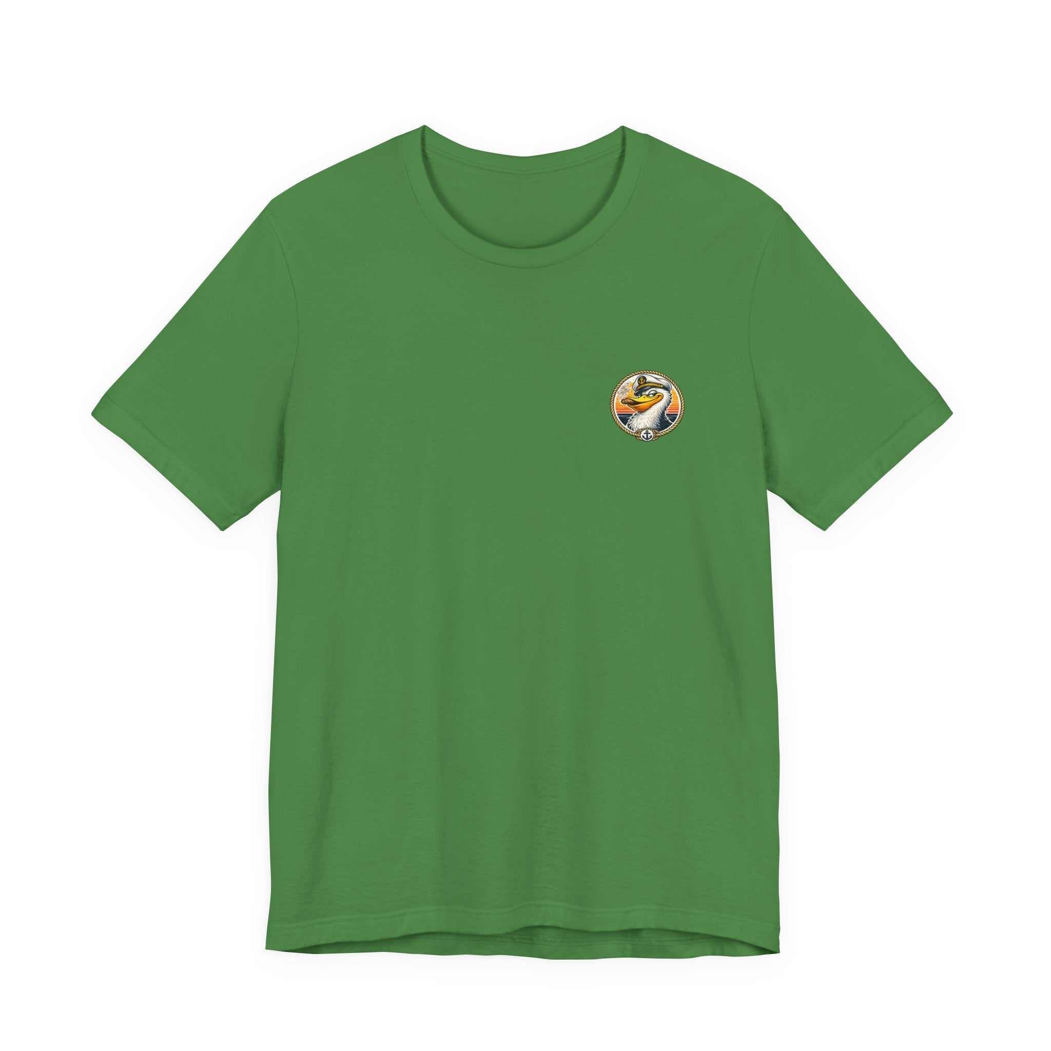 T-Shirt — Retro Pelican on Inflatable Tube Graphic Tee (Beach Vacation, Tropical Sunset)
