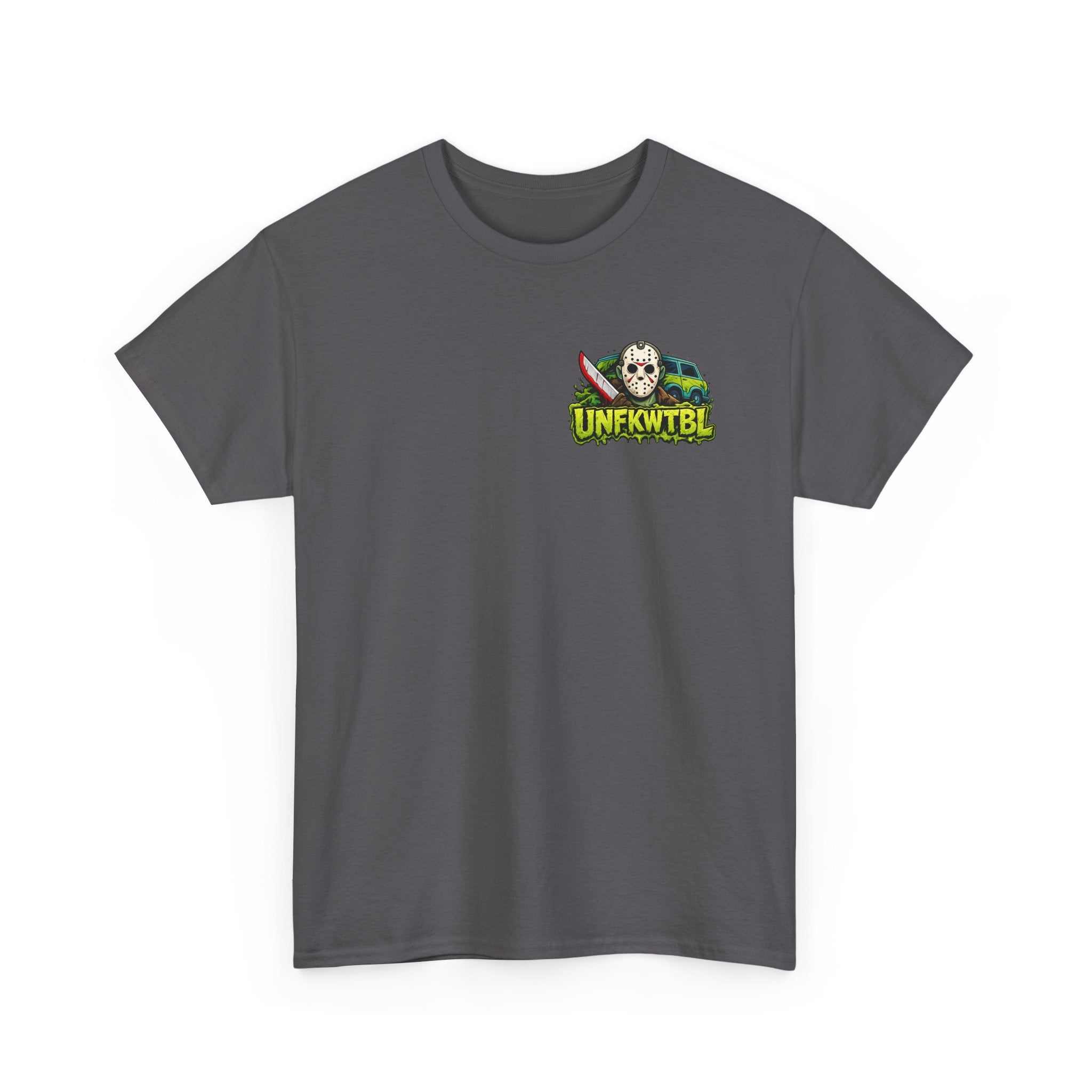 T-Shirt with Jason Voorhees Hanging with Mystery Crew Design