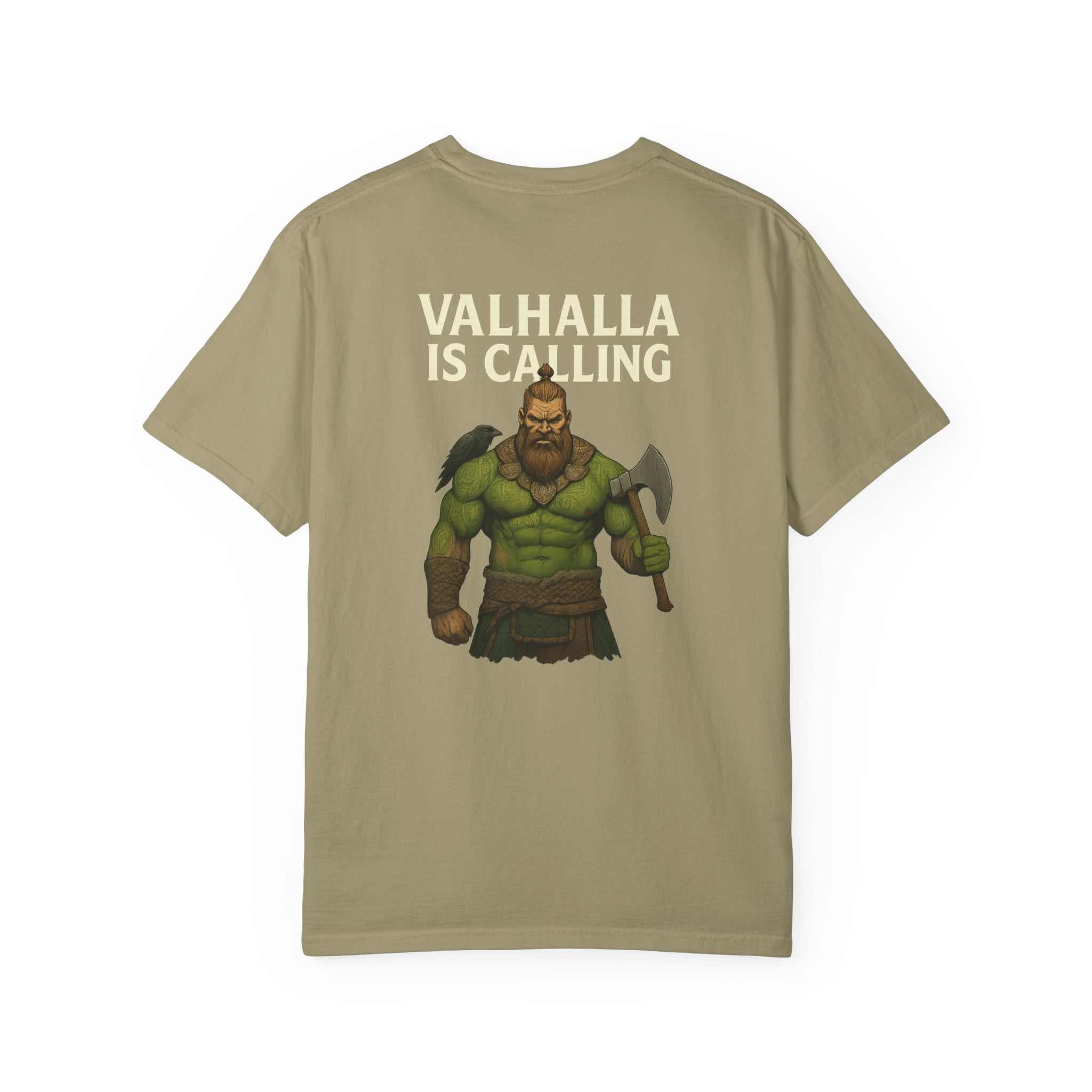 Valhalla Battle T-shirt garment-dyed unisex cotton tee with Norse Viking design