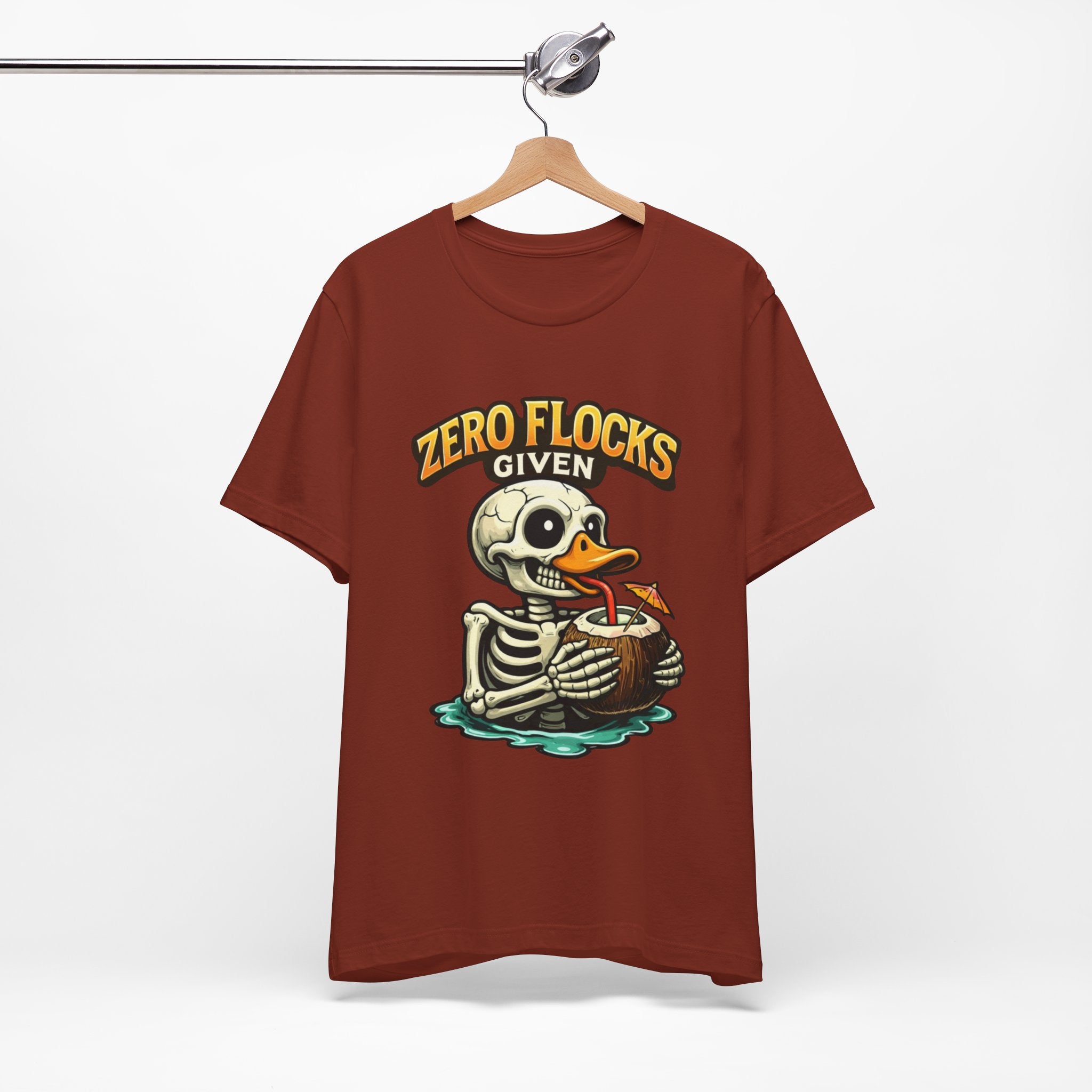 T‑Shirt — "Zero Flocks Given" Skeleton Duck Graphic Tee
