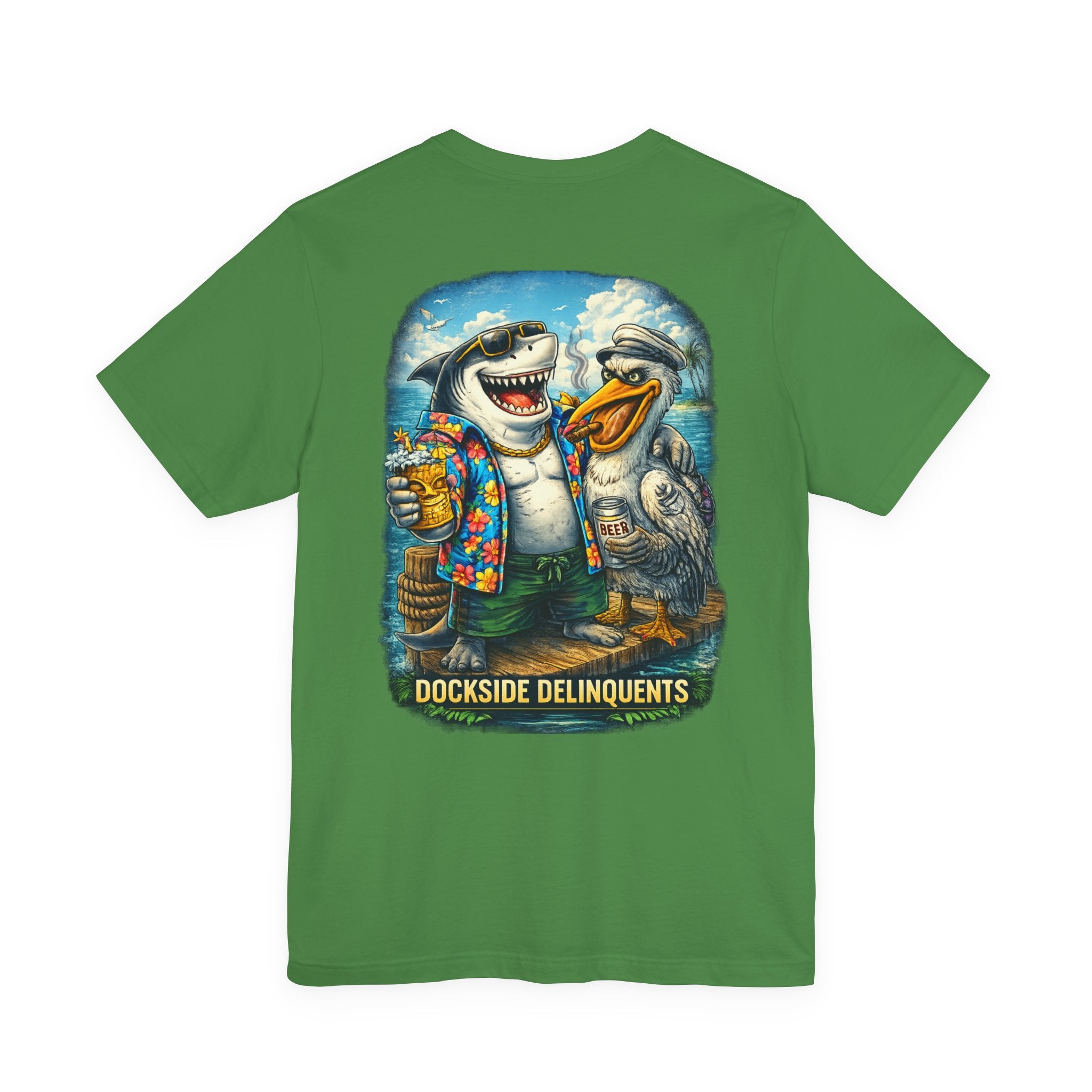 Dockside Delinquents Tee - Funny Shark & Pelican Graphic T-Shirt