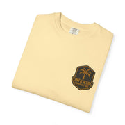 Folded cream-colored T-shirt with a small Blackbeard the Pirate logo on the chest