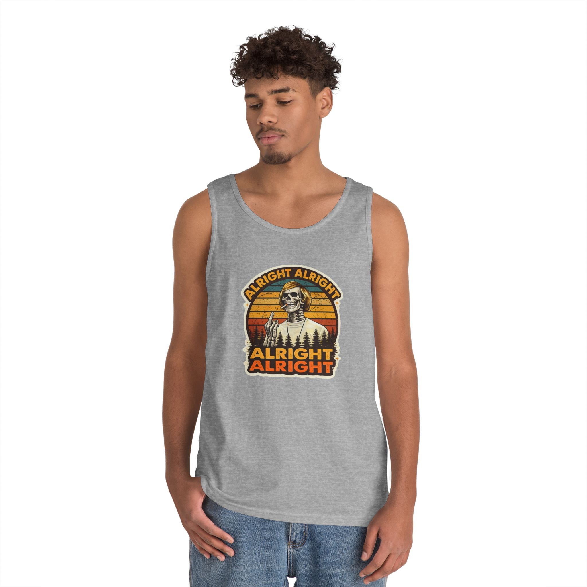 Tank Top — Retro Skull 'Alright Alright Alright' Vintage Sunset Graphic