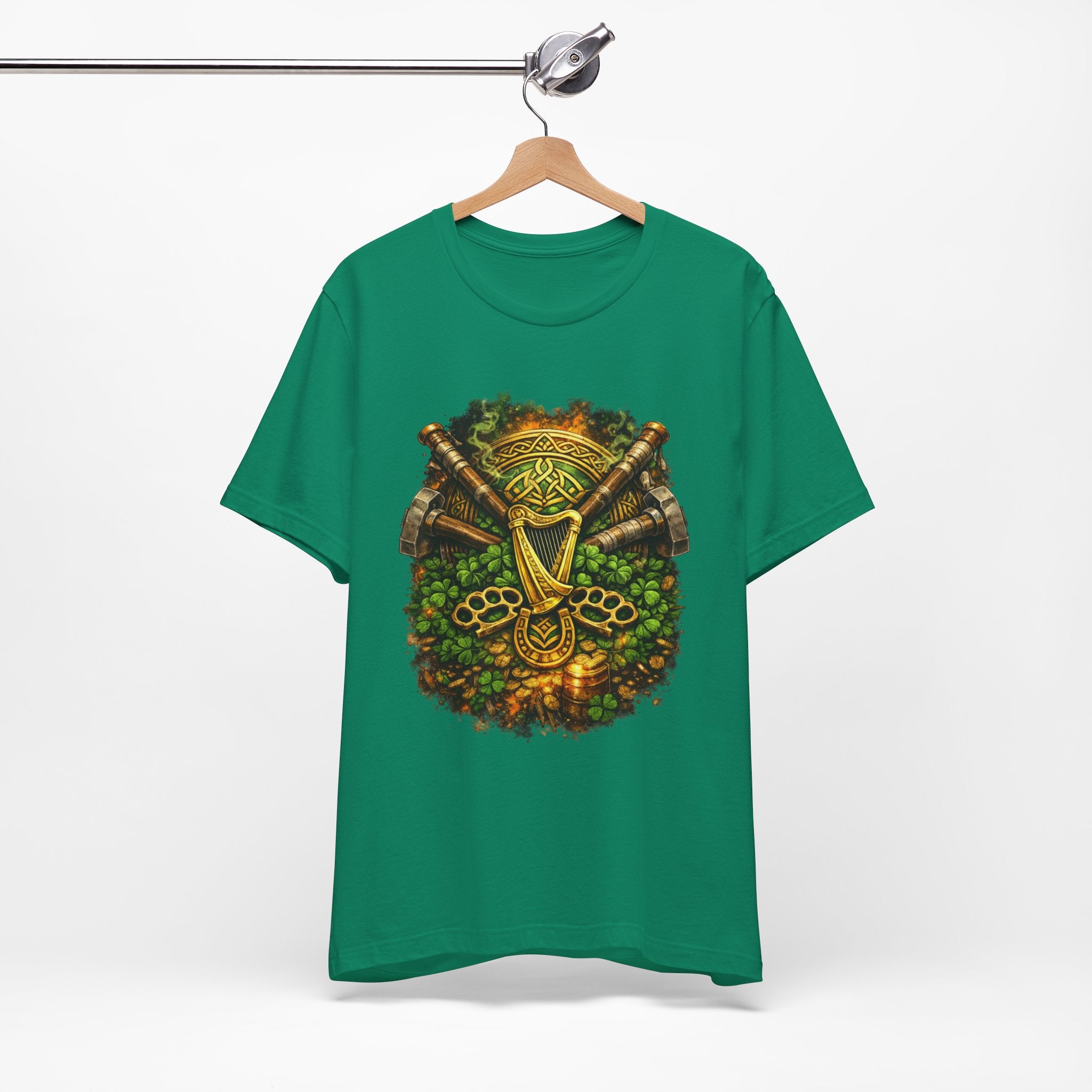 Celtic Harp & Axes T-Shirt — Irish Viking Shamrock Design