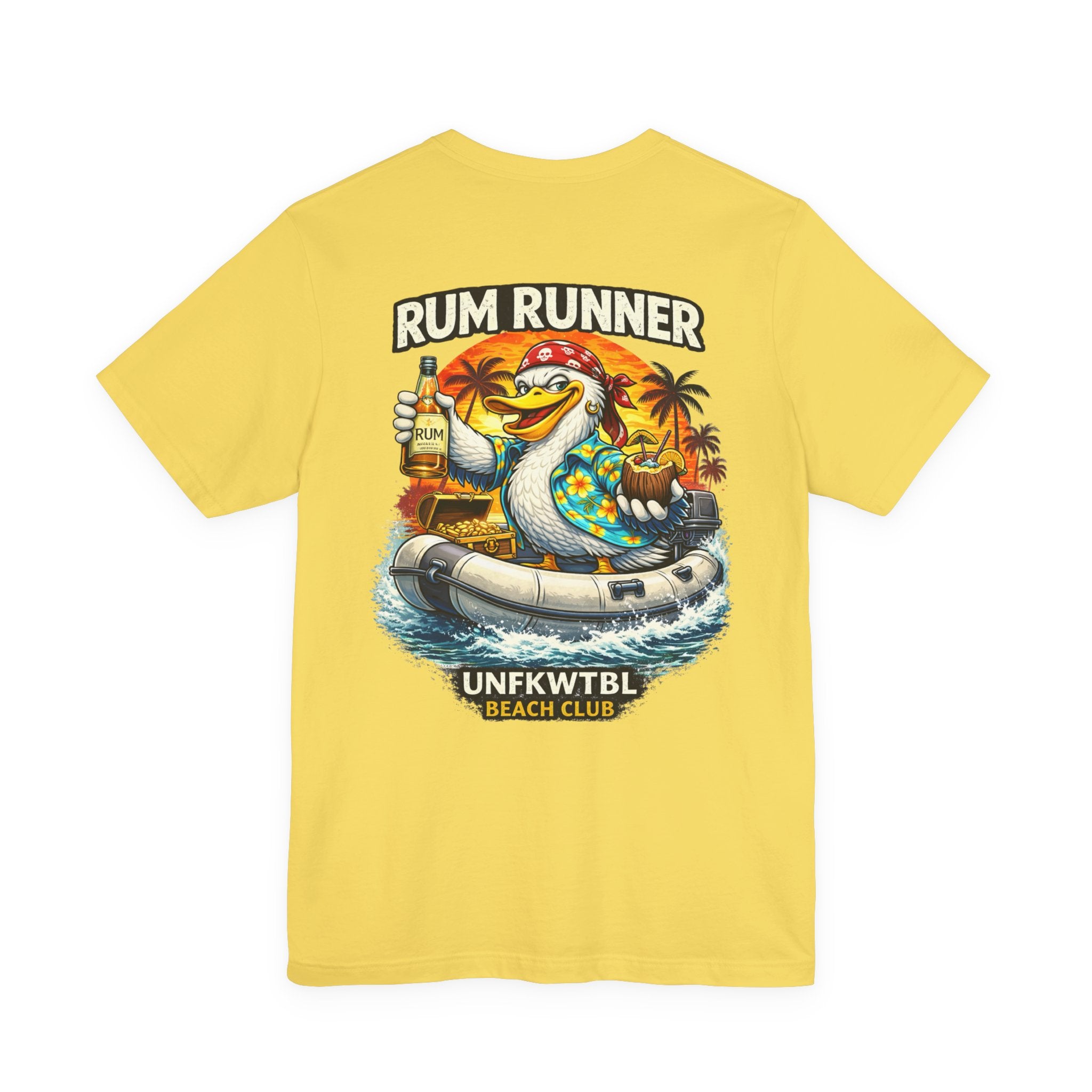 Rum Runner Beach Club T-Shirt - Tropical Duck Boat Graphic Tee