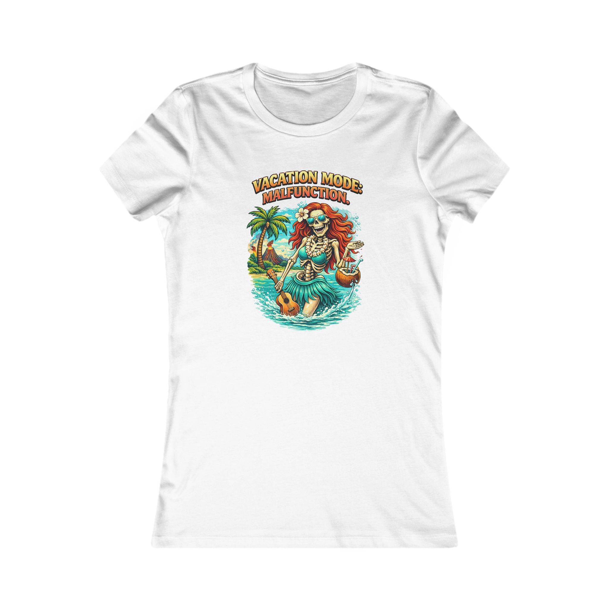 Vacation Mode Skeleton Tee — Women's Tropical Beach Graphic T-Shirt