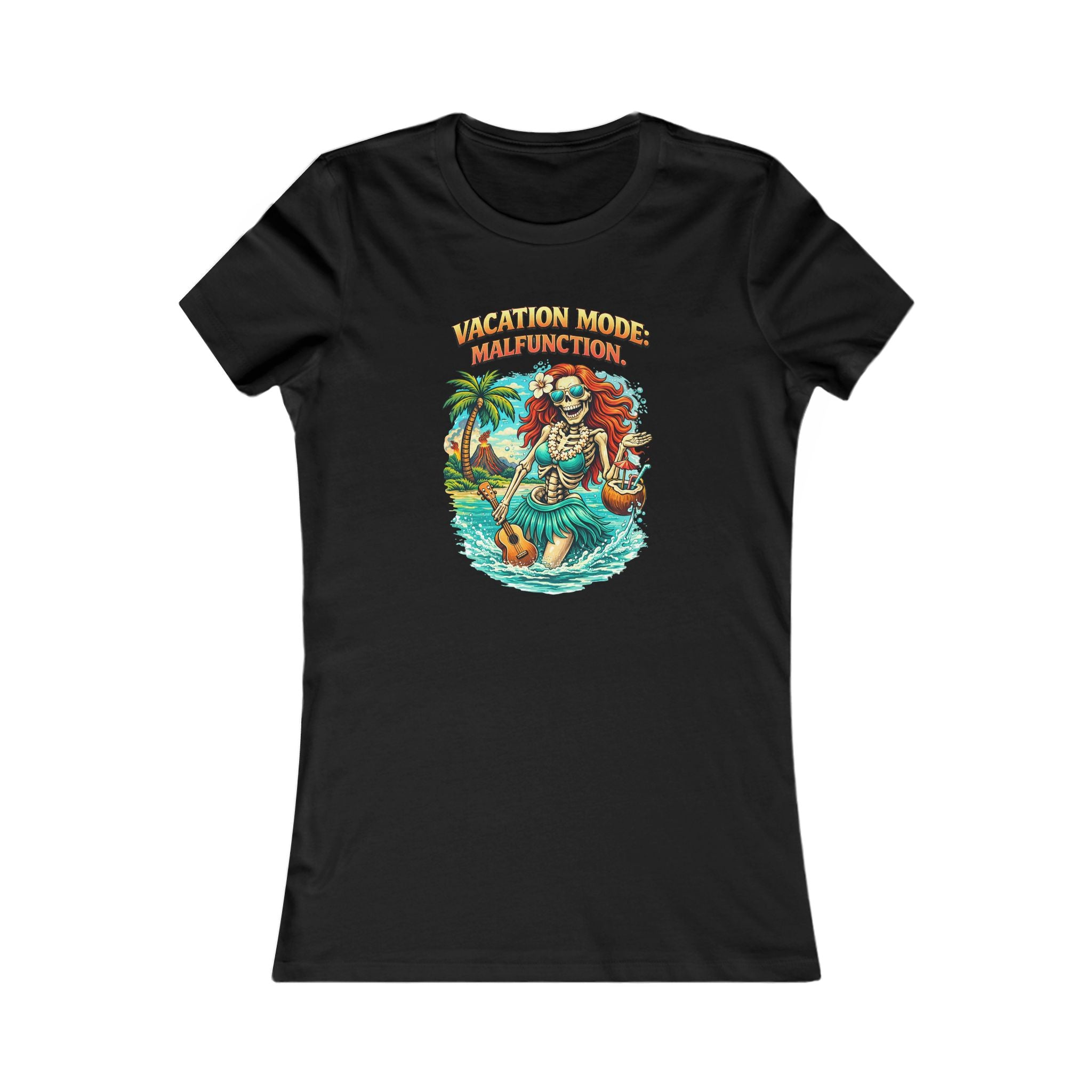 Vacation Mode Skeleton Tee — Women's Tropical Beach Graphic T-Shirt