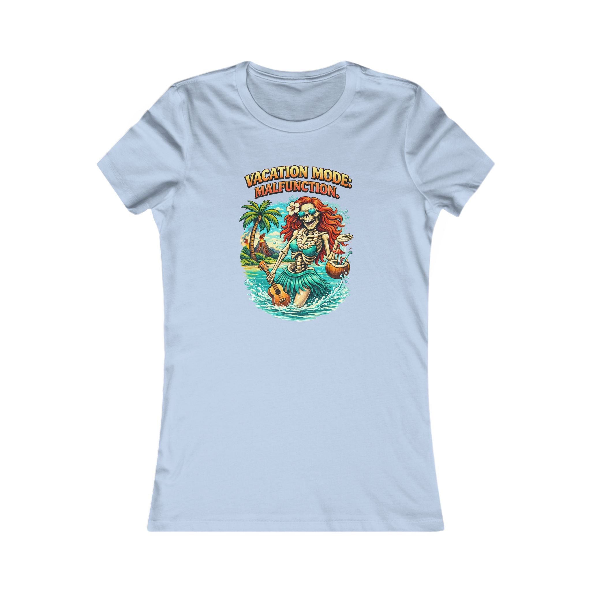 Vacation Mode Skeleton Tee — Women's Tropical Beach Graphic T-Shirt