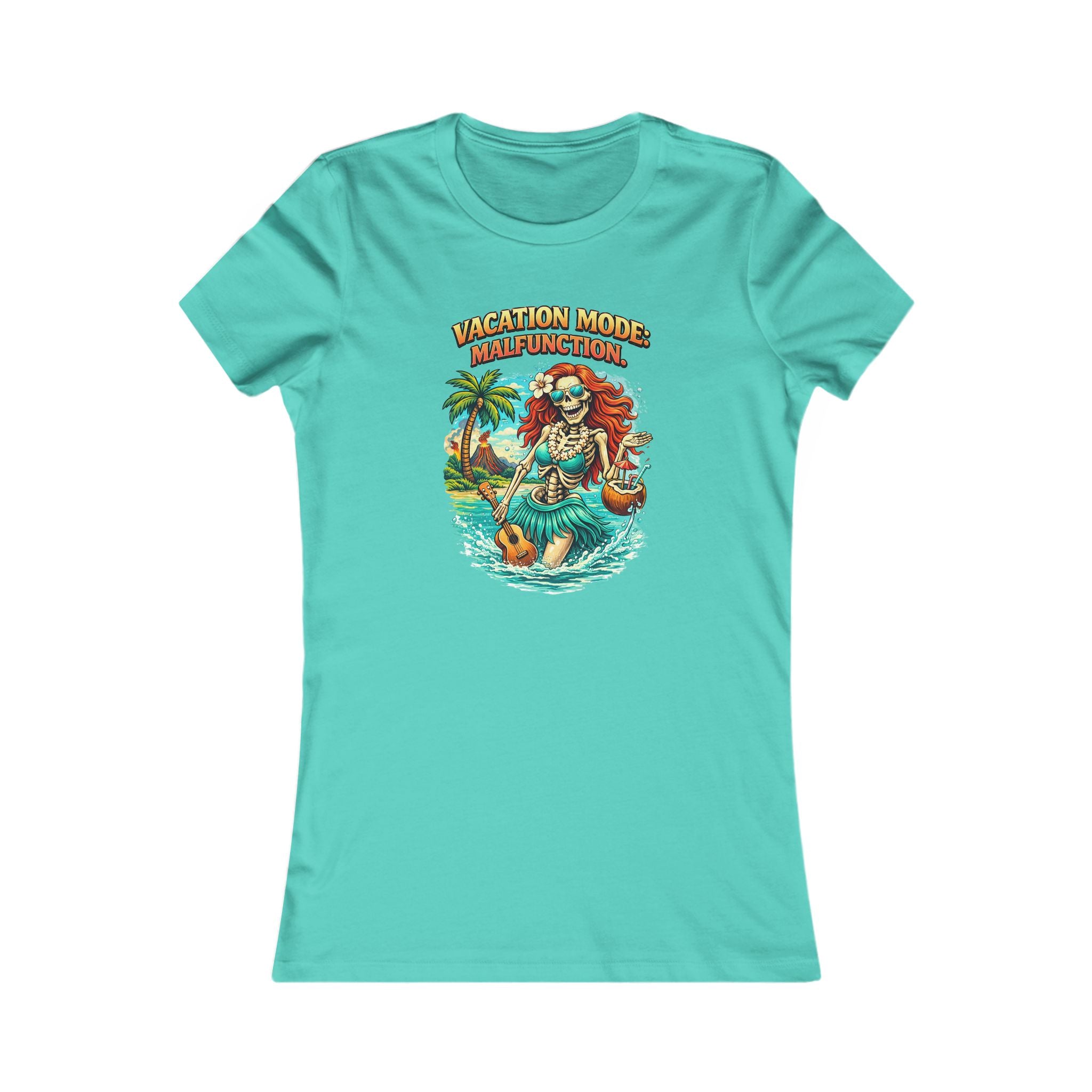 Vacation Mode Skeleton Tee — Women's Tropical Beach Graphic T-Shirt