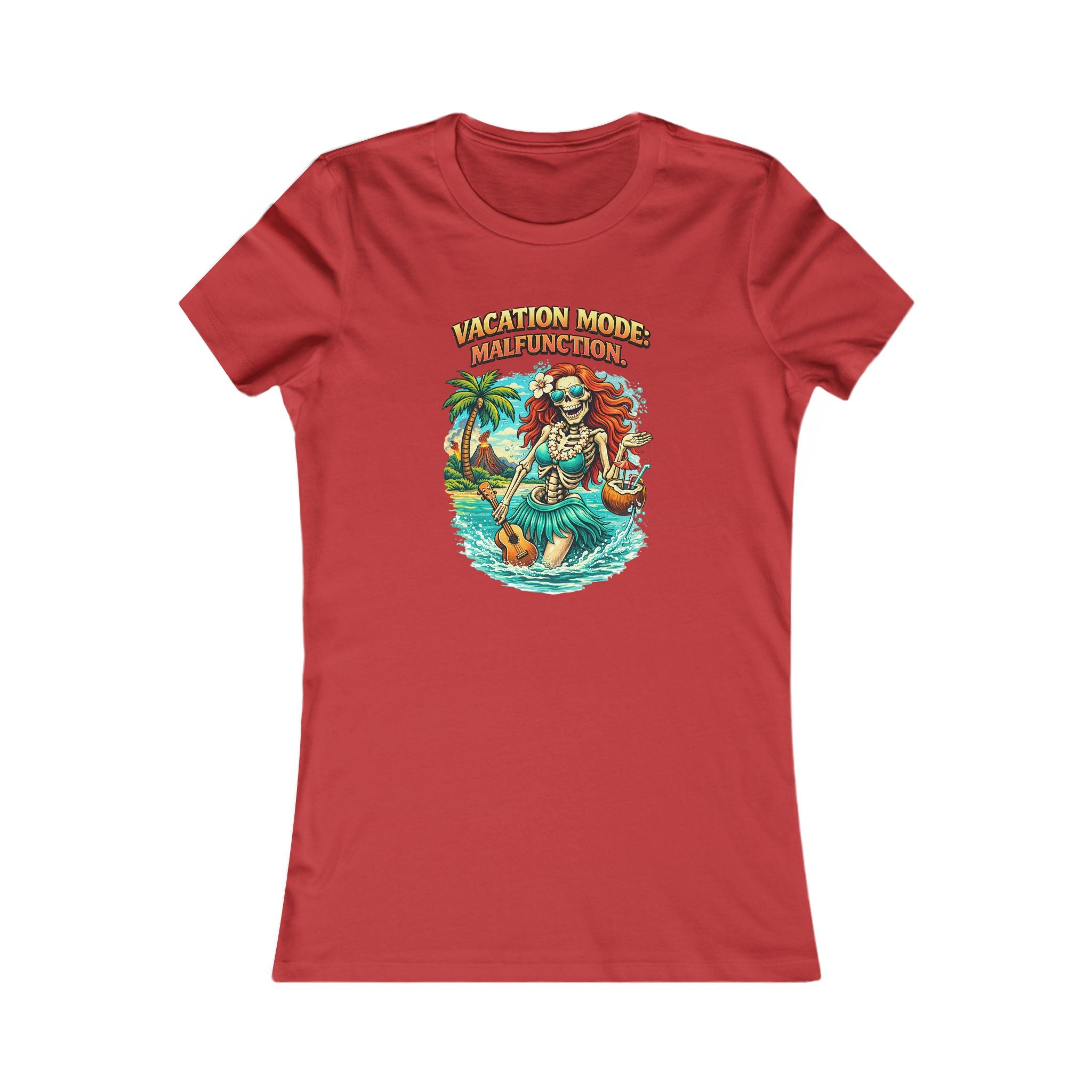 Vacation Mode Skeleton Tee — Women's Tropical Beach Graphic T-Shirt