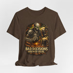 Graphic Tee — 'Bad Decisions Brewed Here' Skeleton Beer Shirt