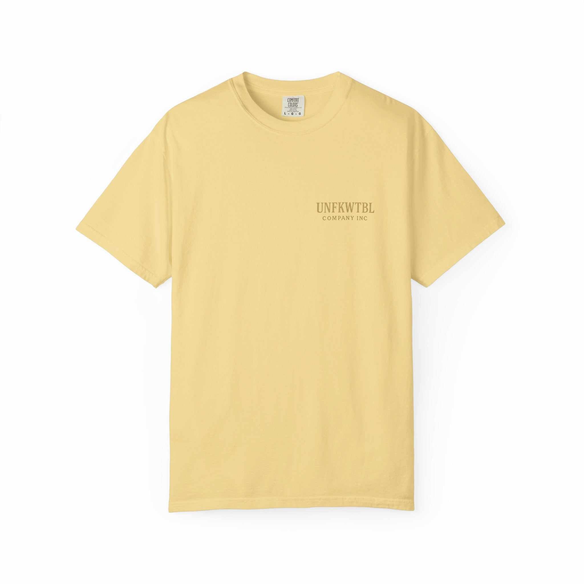 Warden of the Dead unisex casual streetwear t-shirt in soft yellow, premium garment-dyed cotton, unique graphic tee for horror fans and Halloween costumes