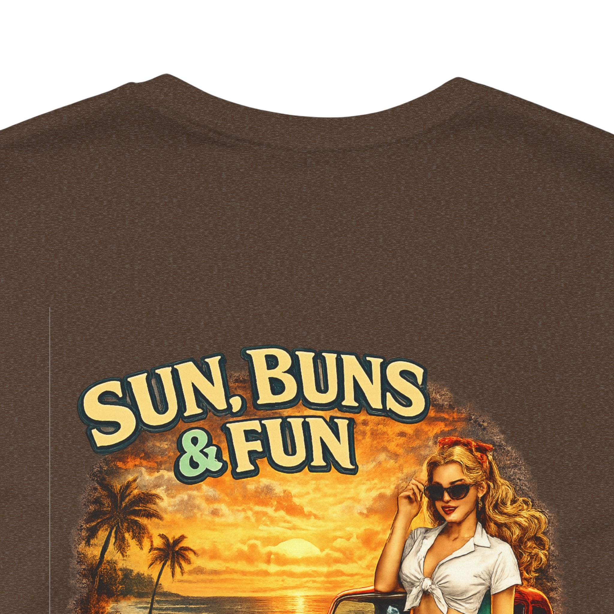 Sun, Buns & Fun Tee — Retro Pin-Up Hot Rod Beach T-Shirt