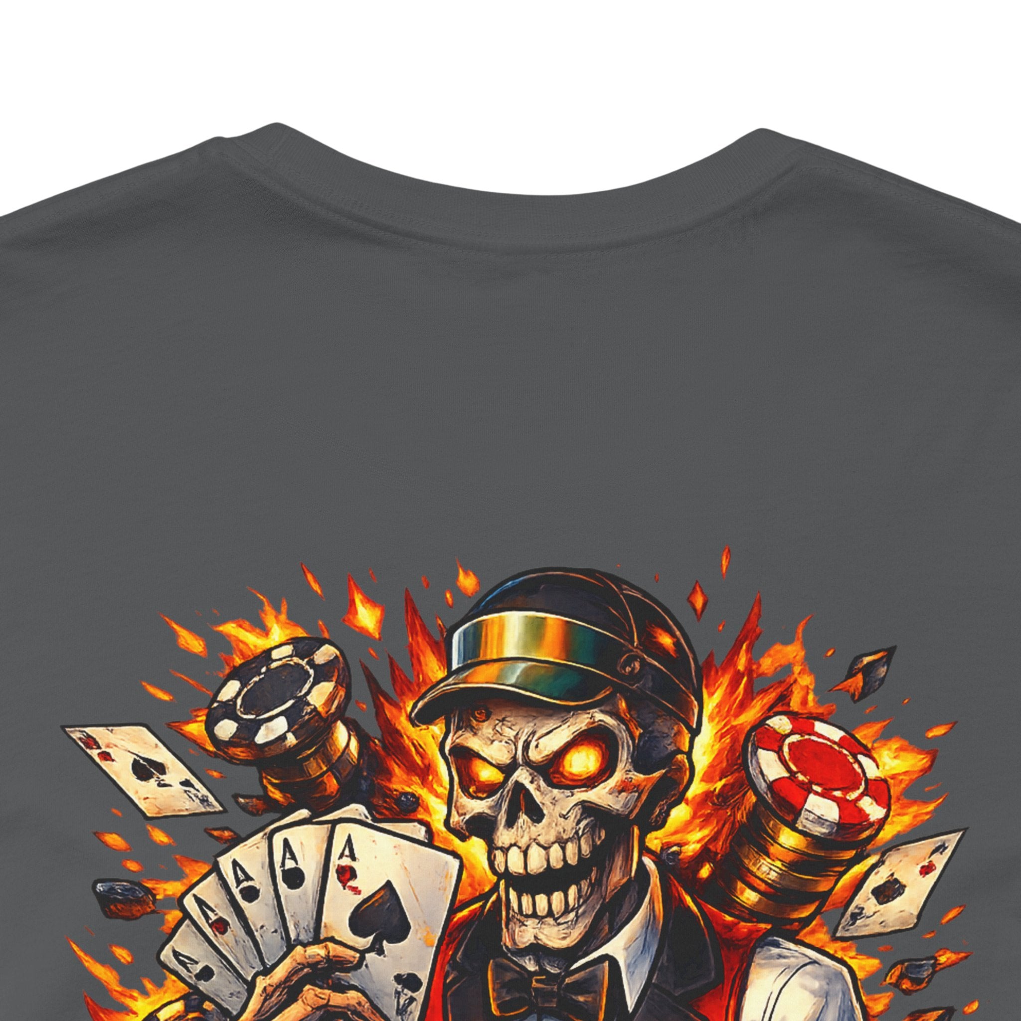 Poker Skull Tee — "The House Is Afraid" Graphic Playing Cards Shirt