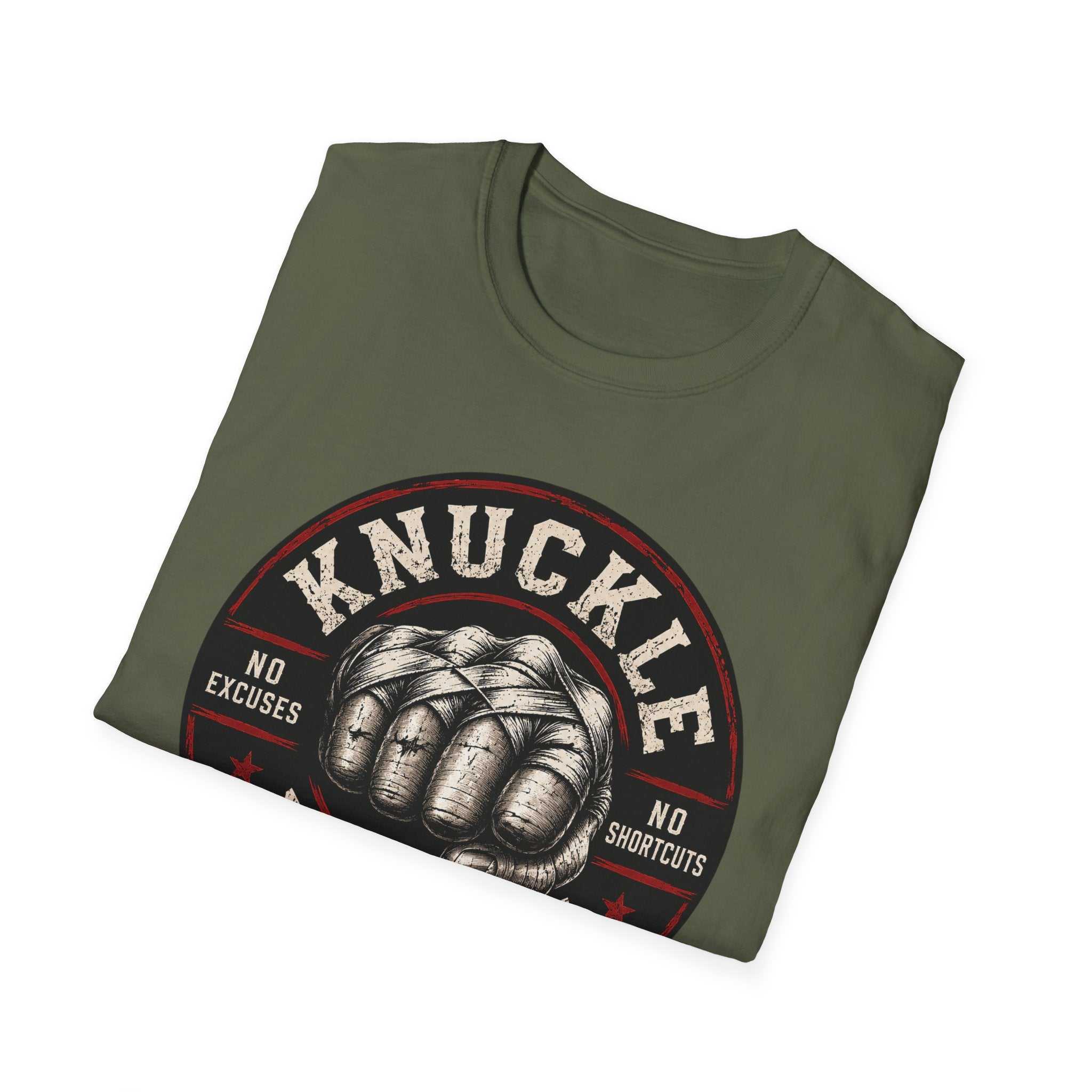 T-Shirt — Knuckle Down Vintage Fist Design (No Excuses, No Shortcuts)