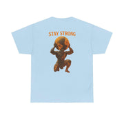 Light blue Atlas Strong Unisex Tee with graphic of Atlas holding the world and "STAY STRONG" text on back