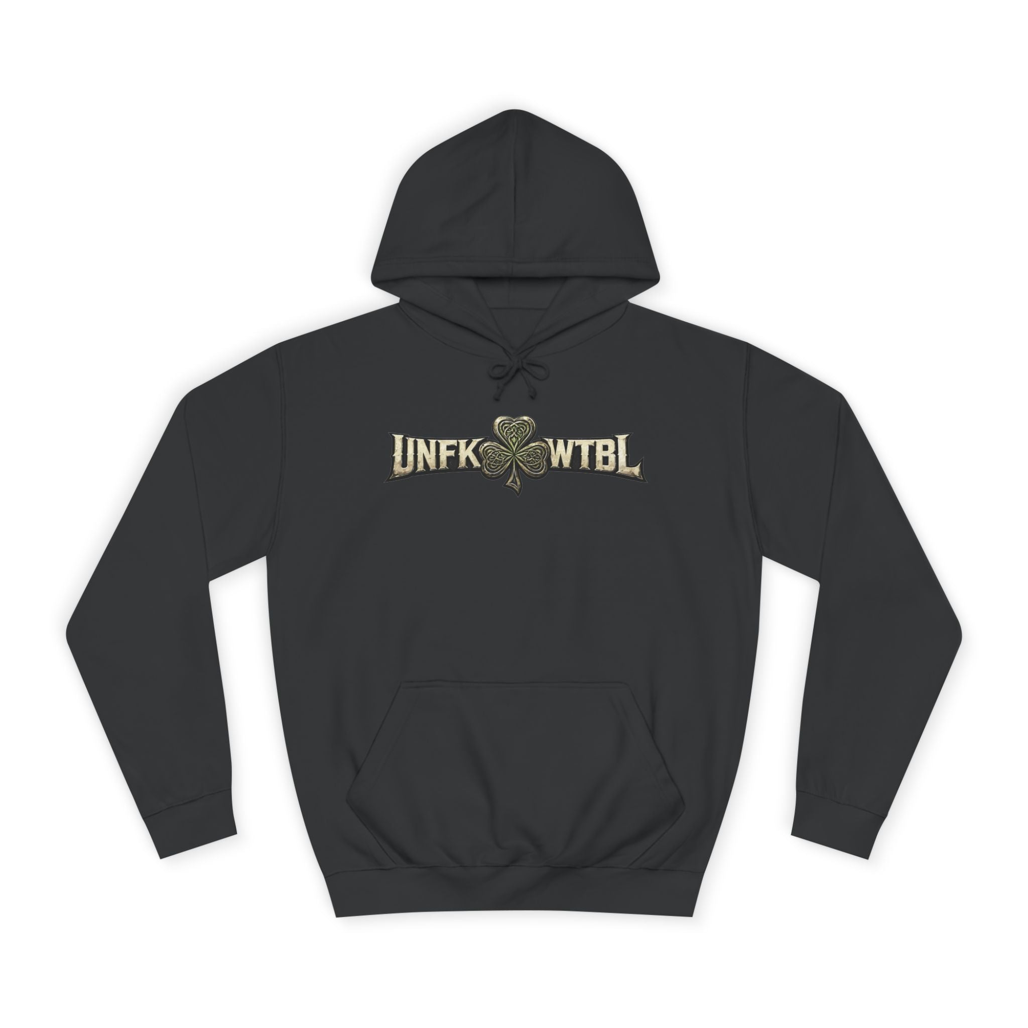 College Hoodie — 'UNFK WTB L' Vintage Shamrock Graphic