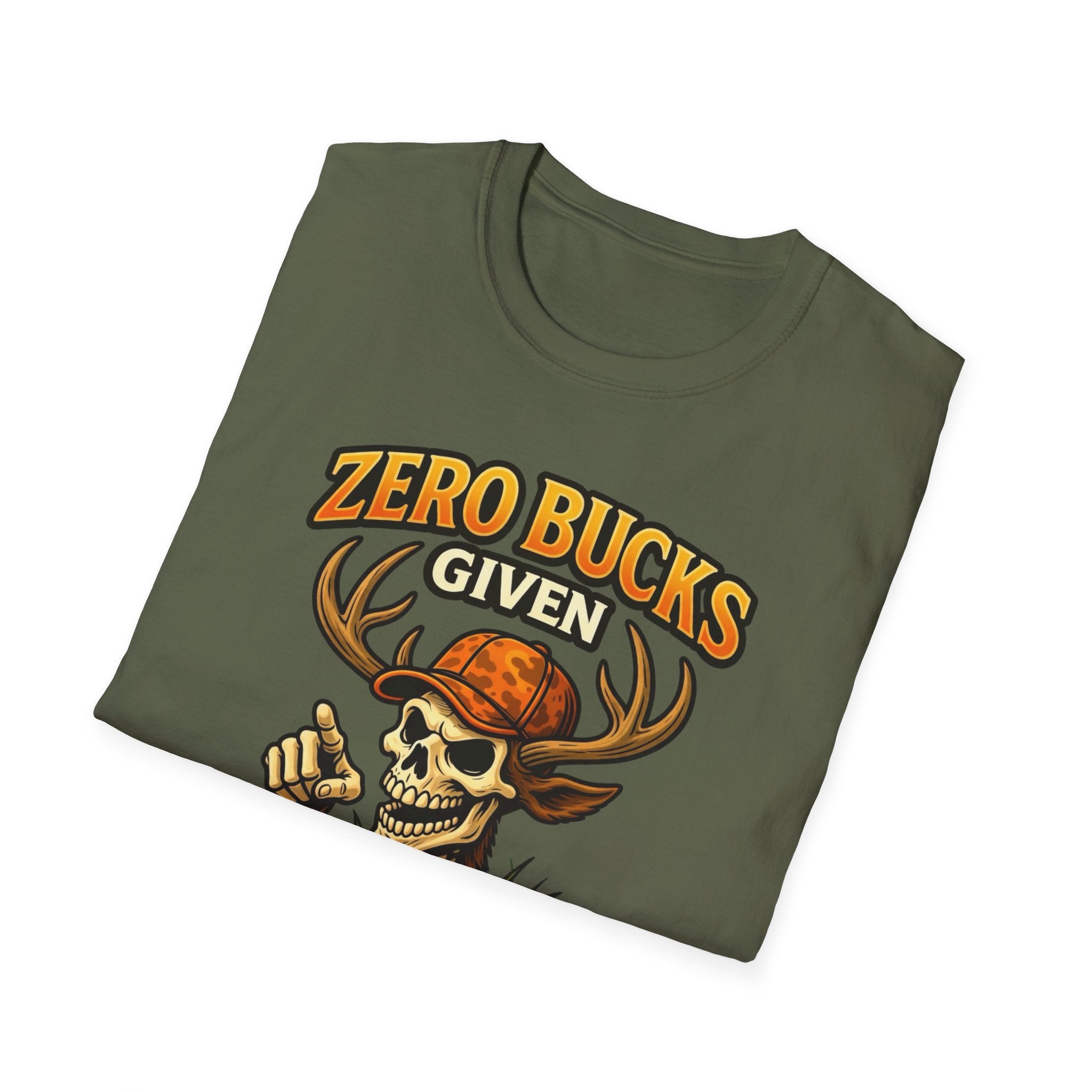 Zero Bucks Given Deer Skull T-Shirt — Funny Hunting Skull Tee