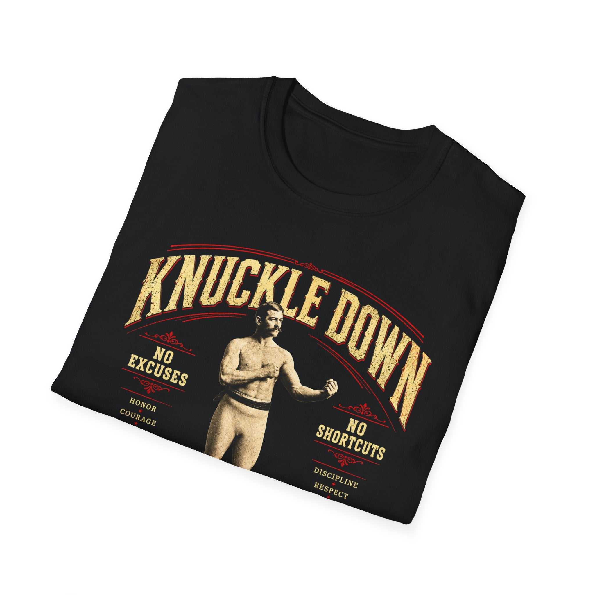 Knuckle Down Boxing T-Shirt — Vintage 'No Excuses, No Shortcuts' Fight Tee