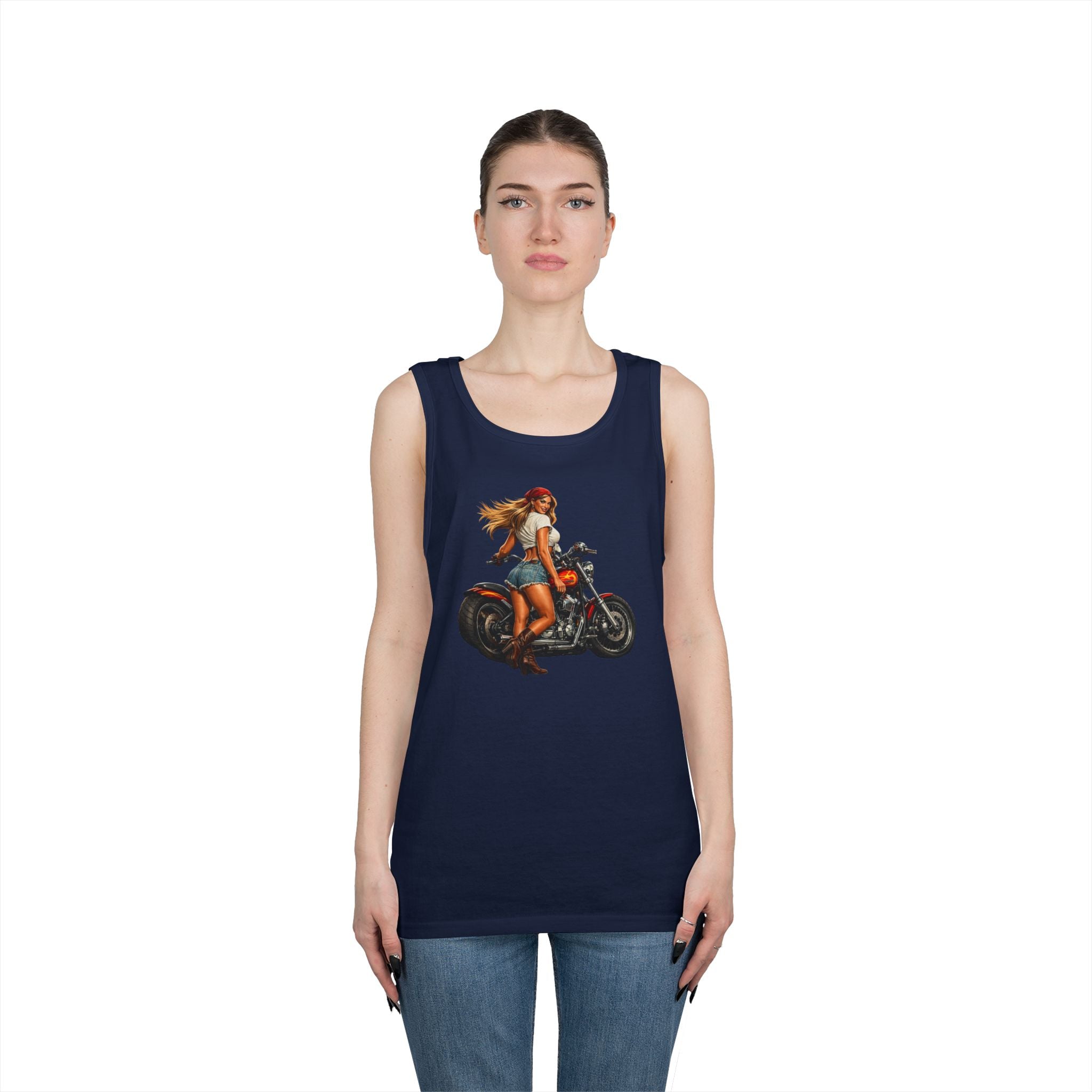 Biker Girl Motorcycle Tank Top — Vintage Pinup Rider Tee