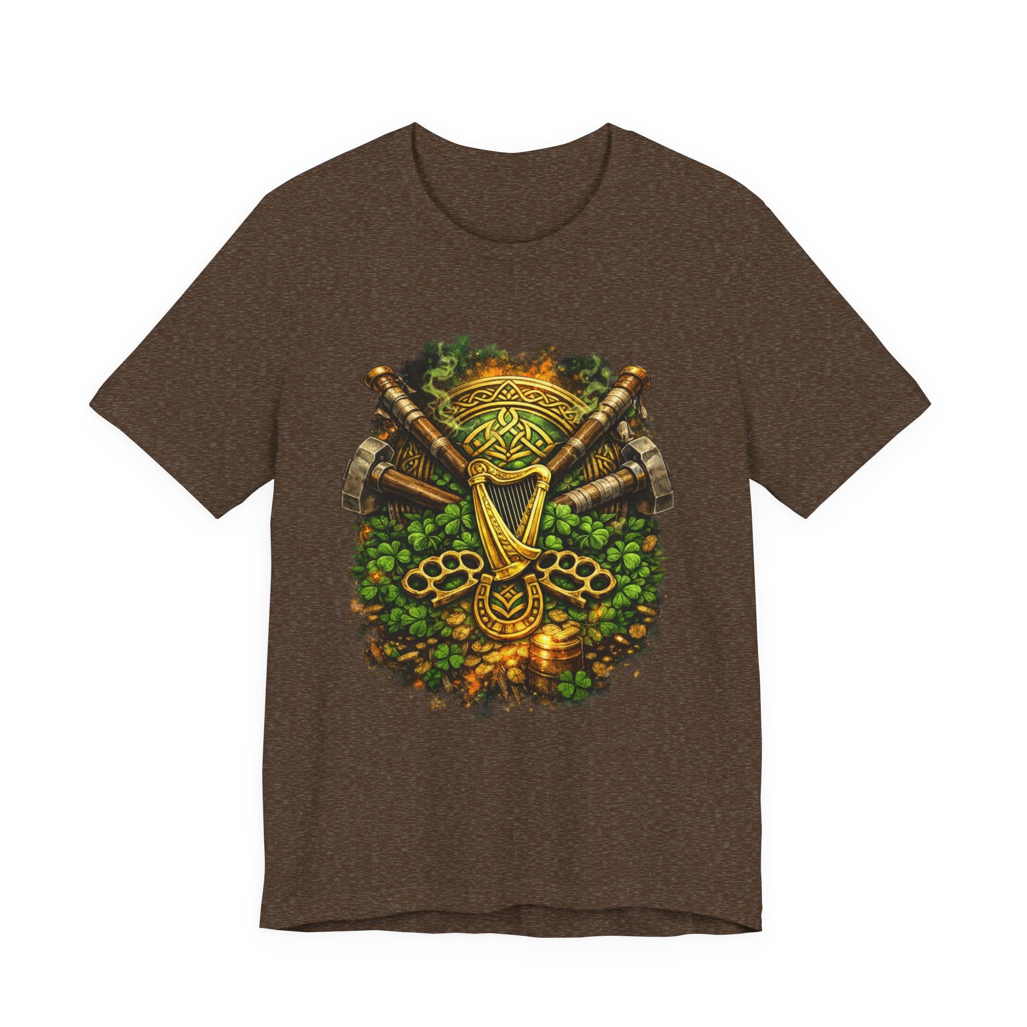 Celtic Harp & Axes T-Shirt — Irish Viking Shamrock Design
