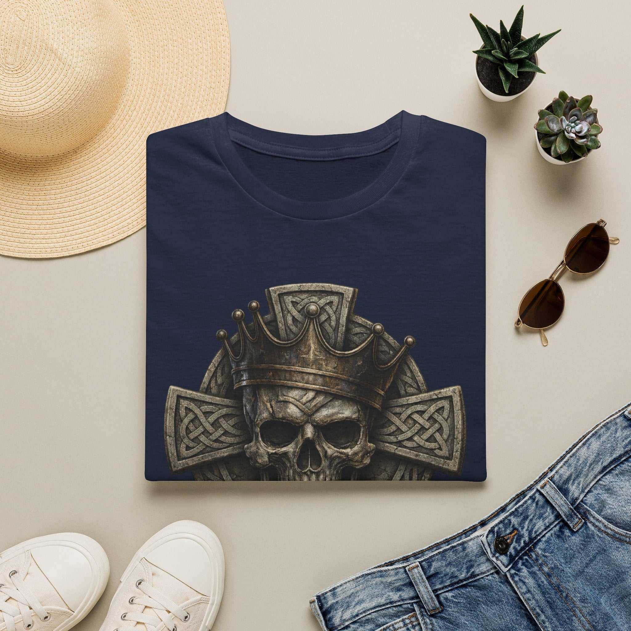 Skull King Cross T-Shirt — Gothic Celtic Crown Graphic Tee