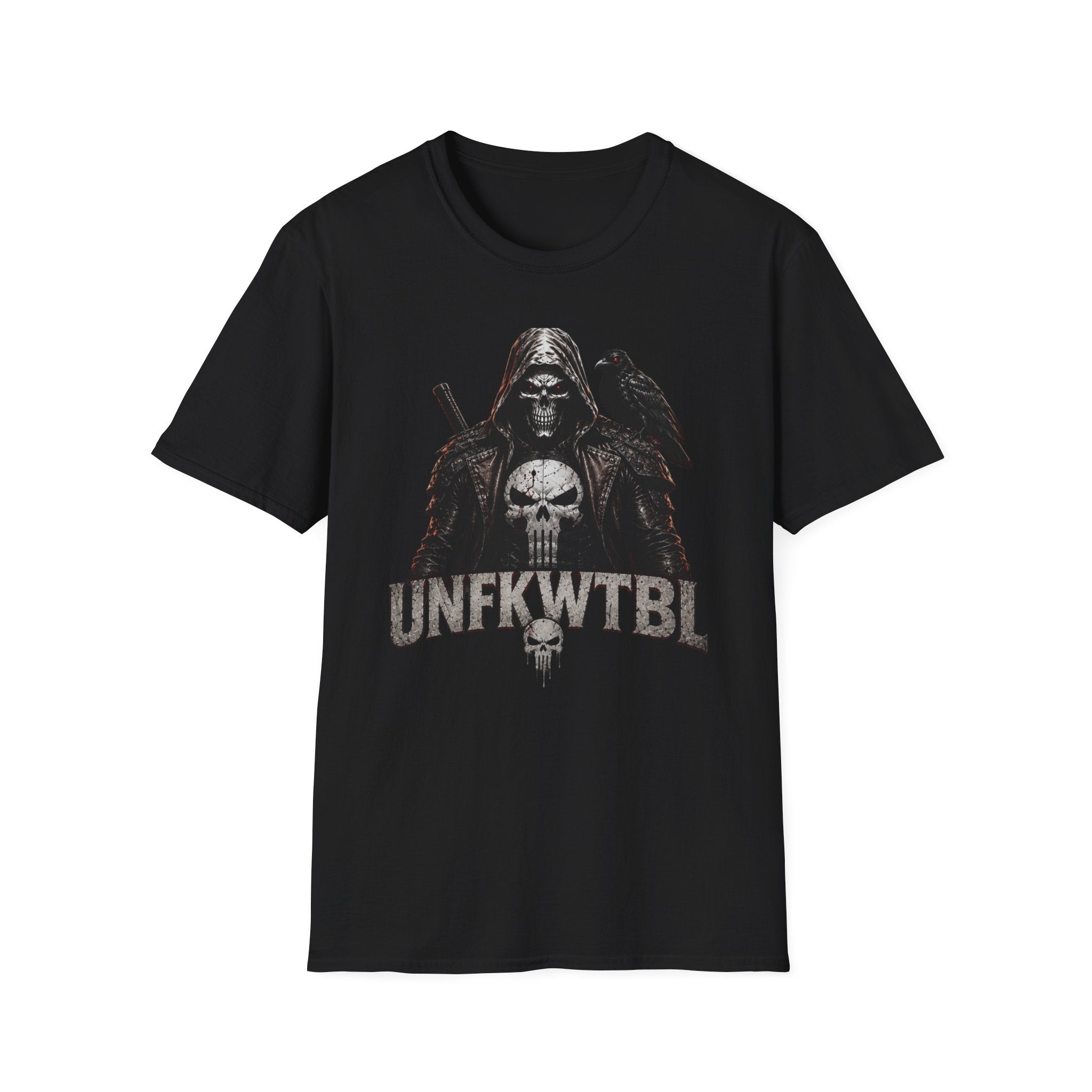 Grim Reaper Skull Tee — Dark Raven Gothic Graphic T-Shirt (UNFKWTBL Text)