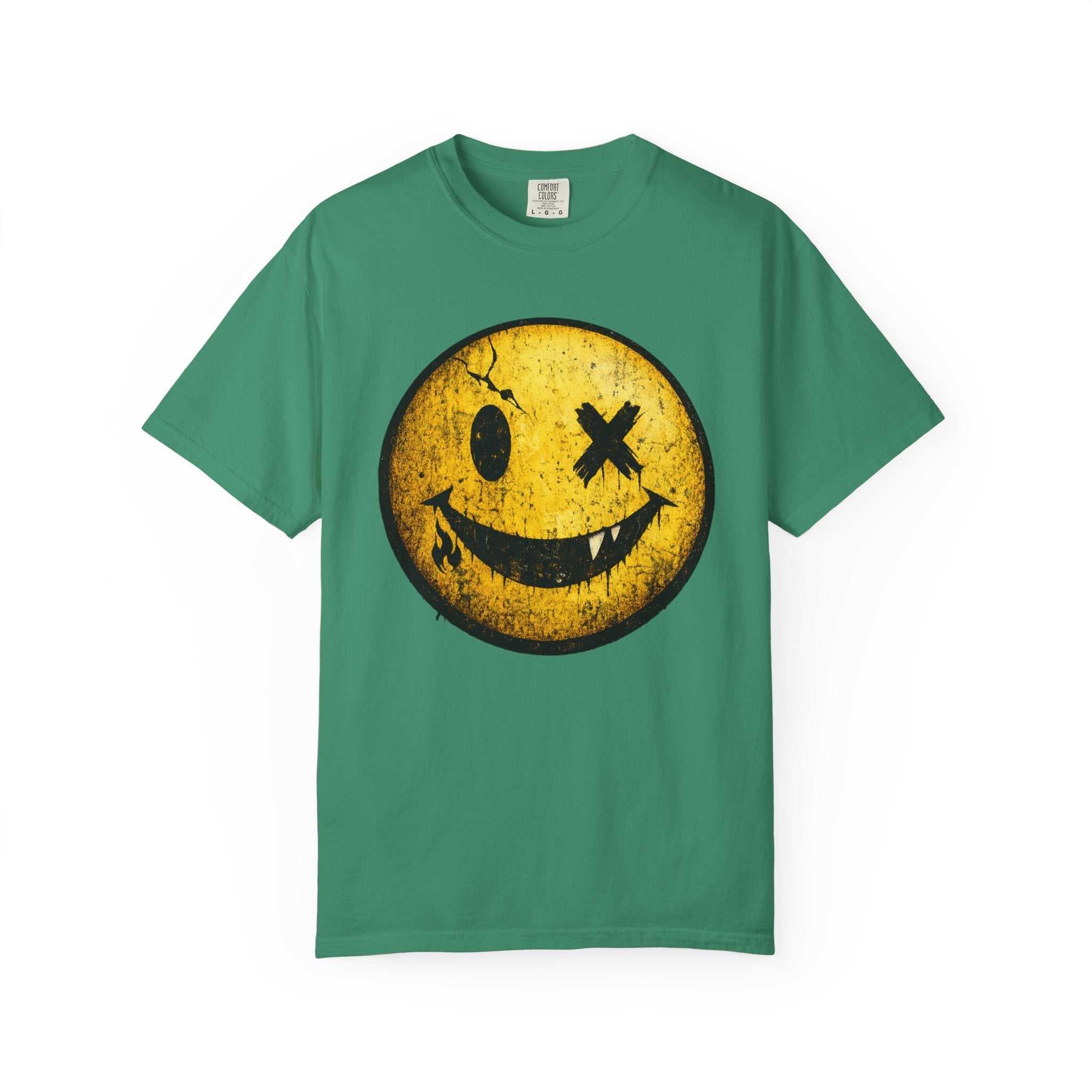 Grunge Smiley Tee — Distressed Yellow Smile Face T-Shirt