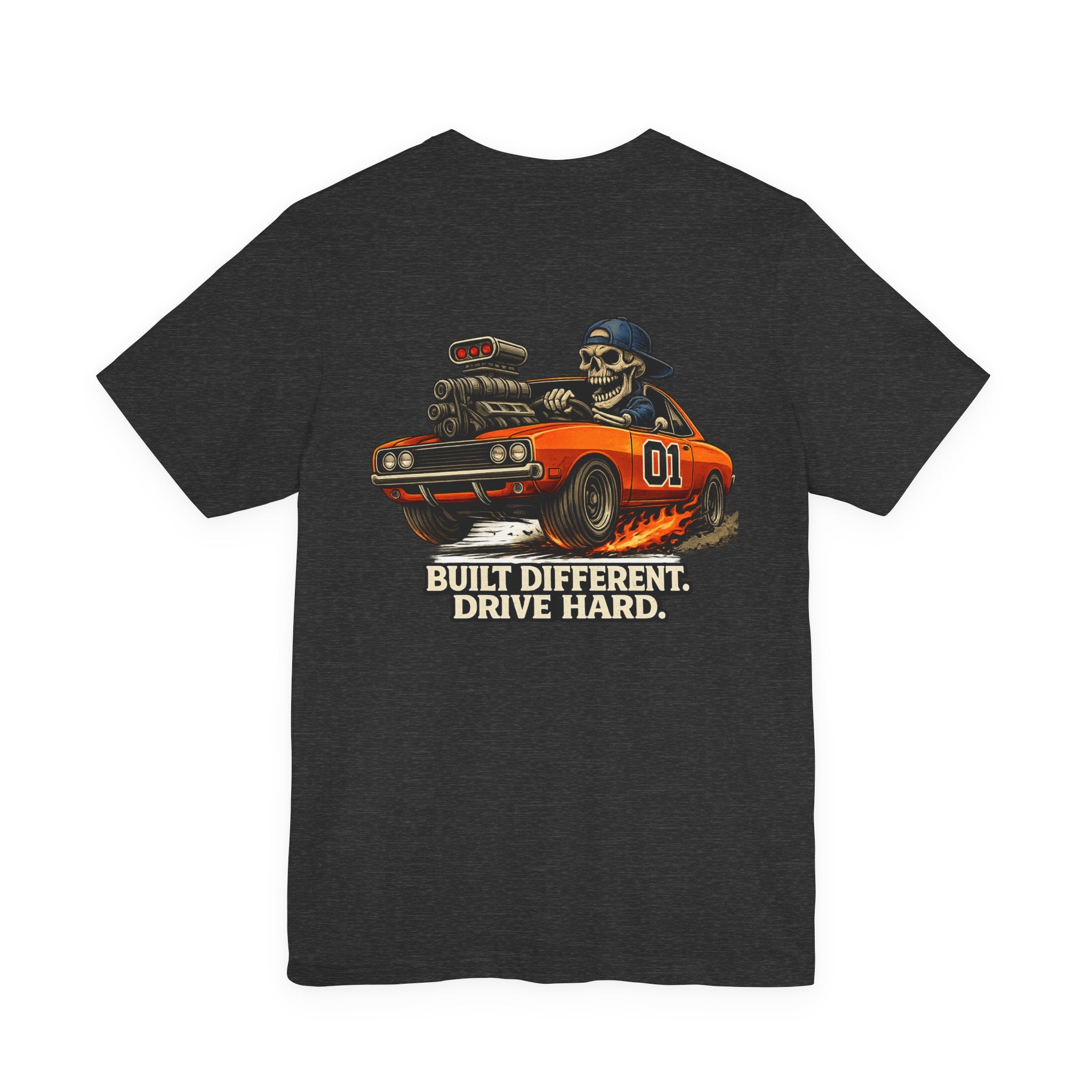 Muscle Car Skull Tee — "Built Different. Drive Hard." Graphic T-Shirt