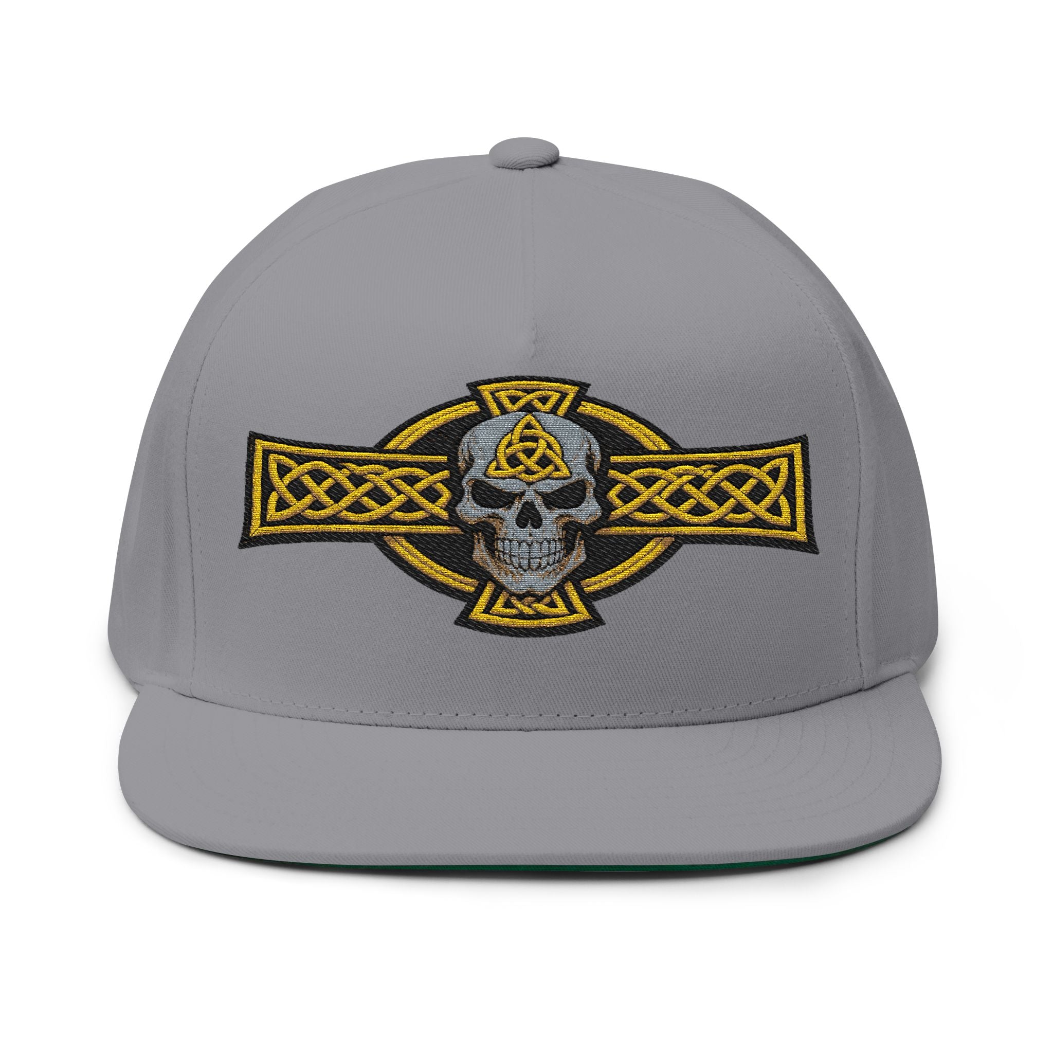 Celtic Skull Embroidered Flat Bill Cap — Viking Knot Snapback Hat