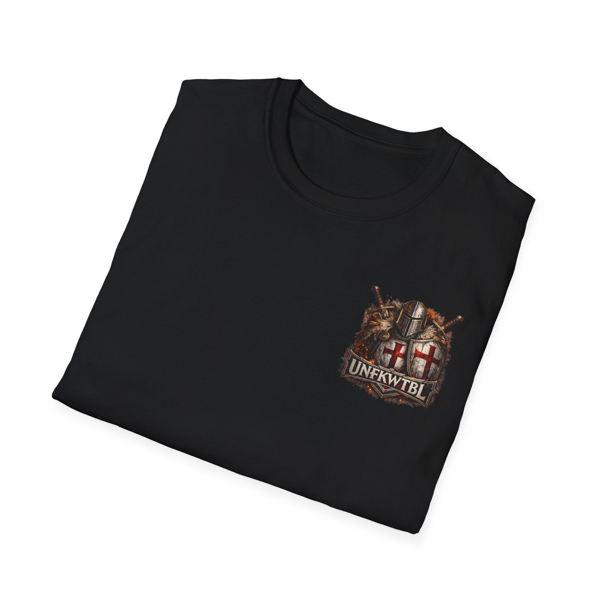 Medieval Knight Crest T‑Shirt — 'UNFKWTBL' Vintage Crusader Emblem
