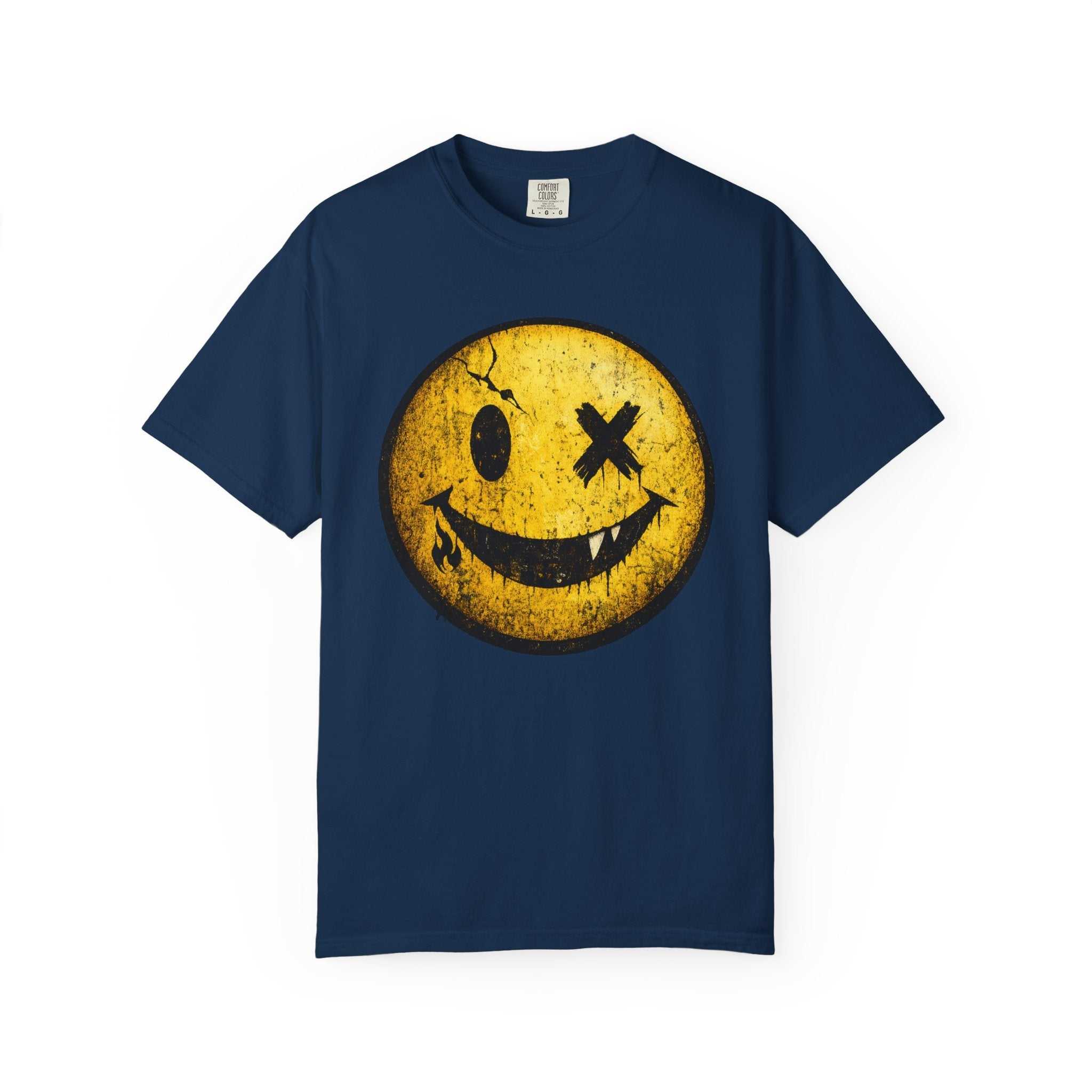 Grunge Smiley Tee — Distressed Yellow Smile Face T-Shirt