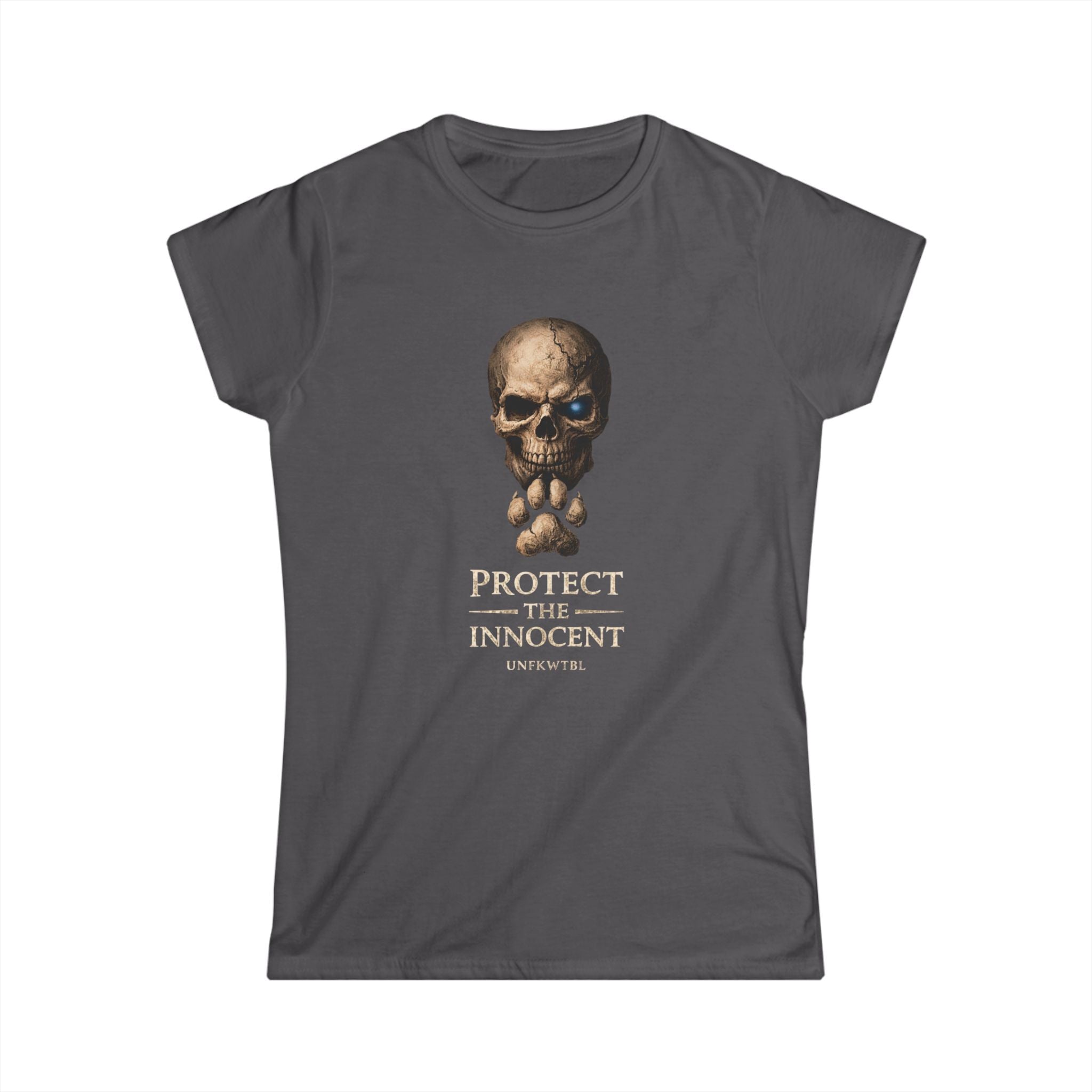 Protect the Innocent Skull Tee — “Harm Them… Answer For It.” Graphic Women’s Shirt