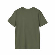 Back view of olive green Atlas Strength Unisex Softstyle T-Shirt made from 100% ring-spun cotton with classic crew neck and short sleeves.