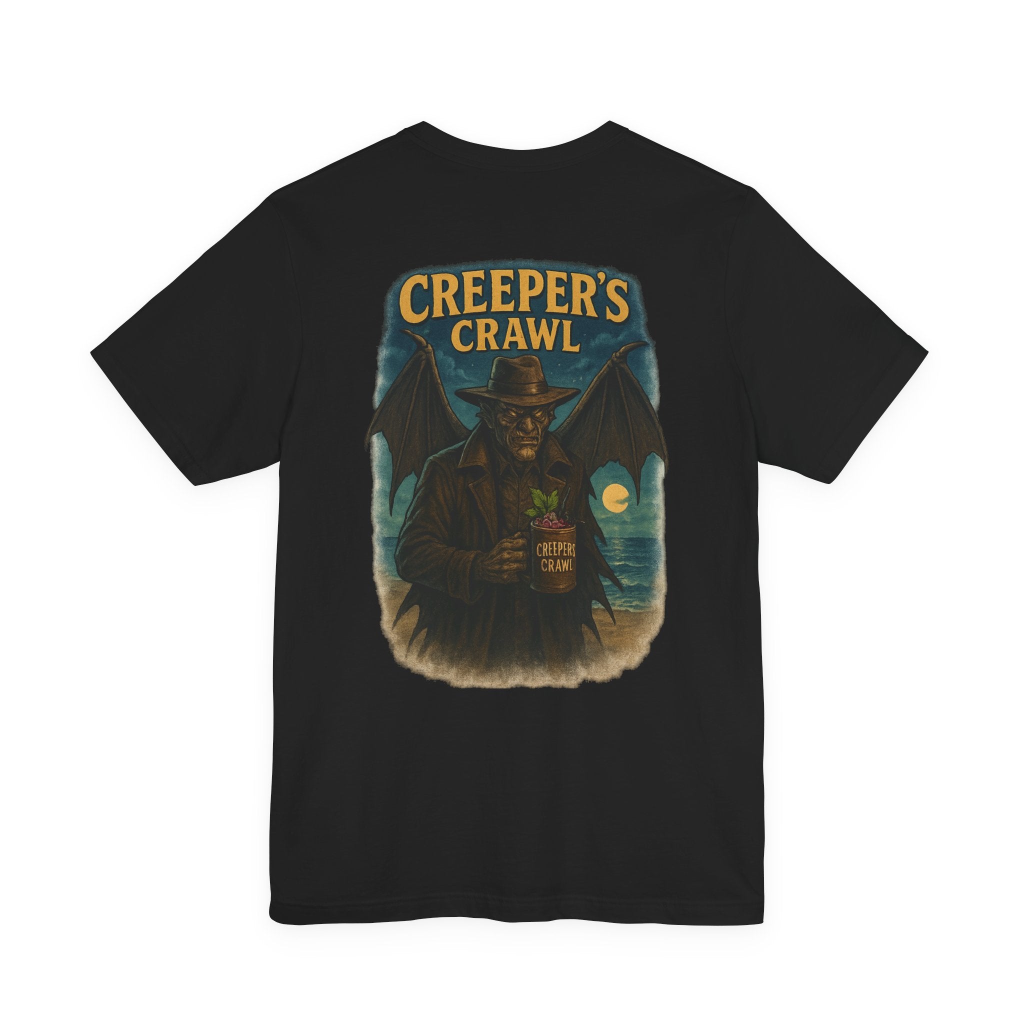 Creeper's Crawl Vintage Horror Tee — Spooky Bat Cowboy Graphic T-Shirt