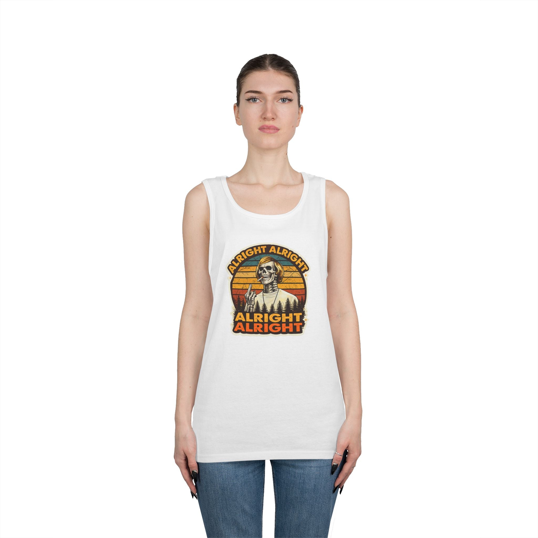 Tank Top — Retro Skull 'Alright Alright Alright' Vintage Sunset Graphic