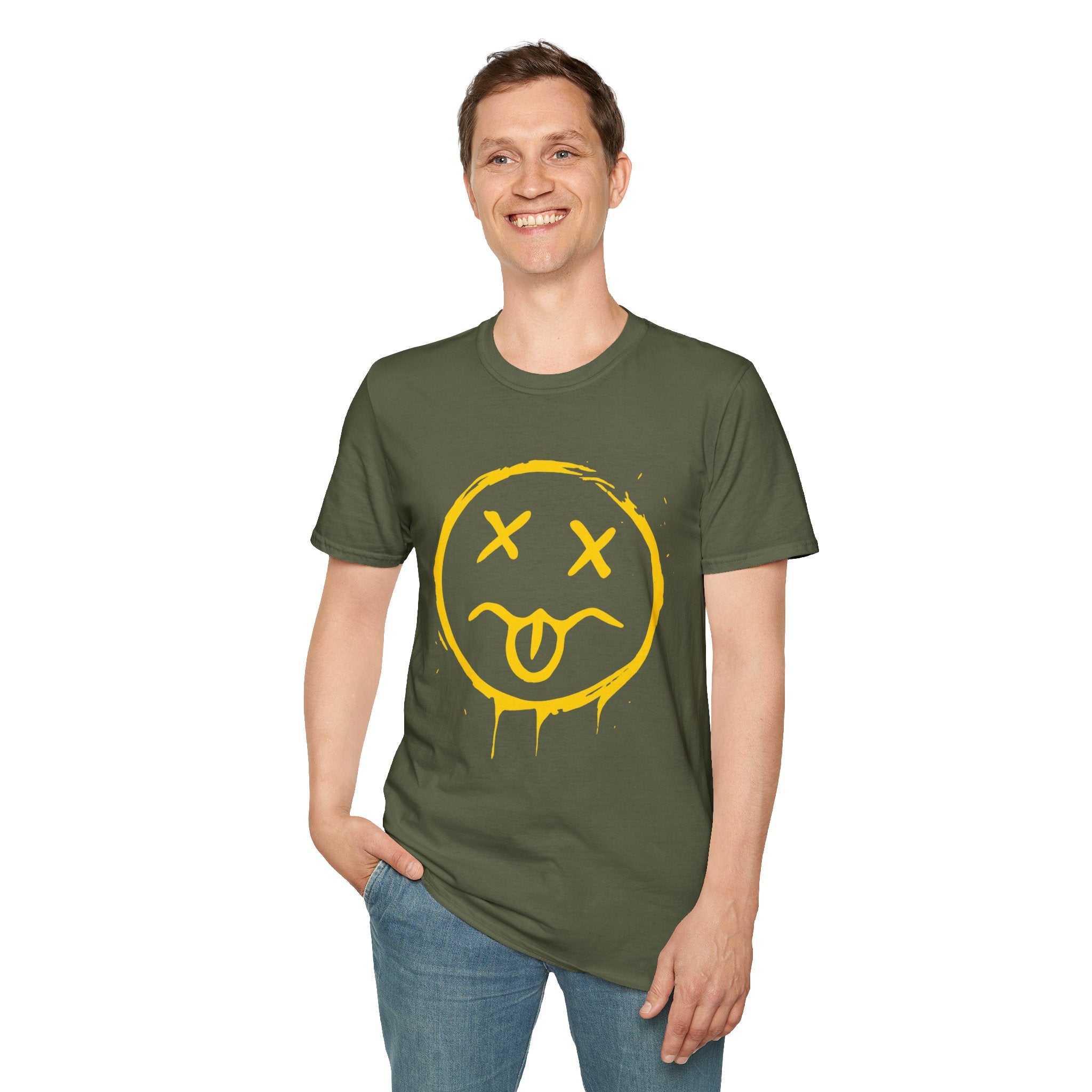 Smiley Face T-Shirt — Yellow Drip Graffiti Emoji Tee