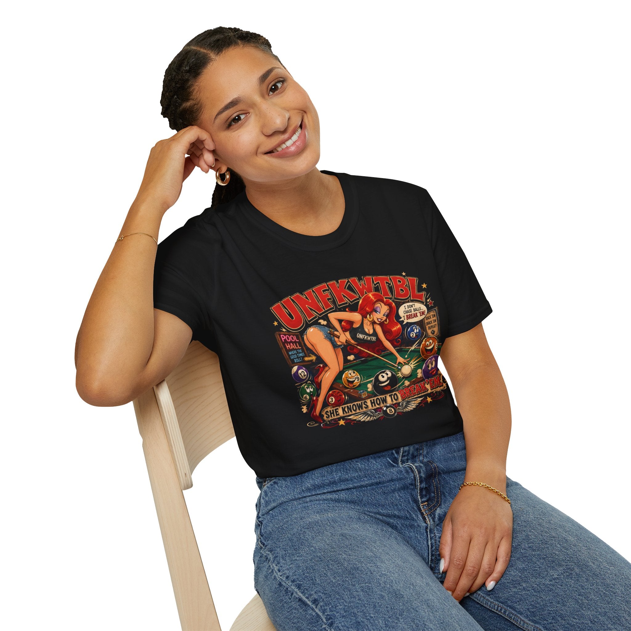 Pinup Pool Shark T-Shirt — "UNFKWTTBL" Vintage Billiards Graphic Tee