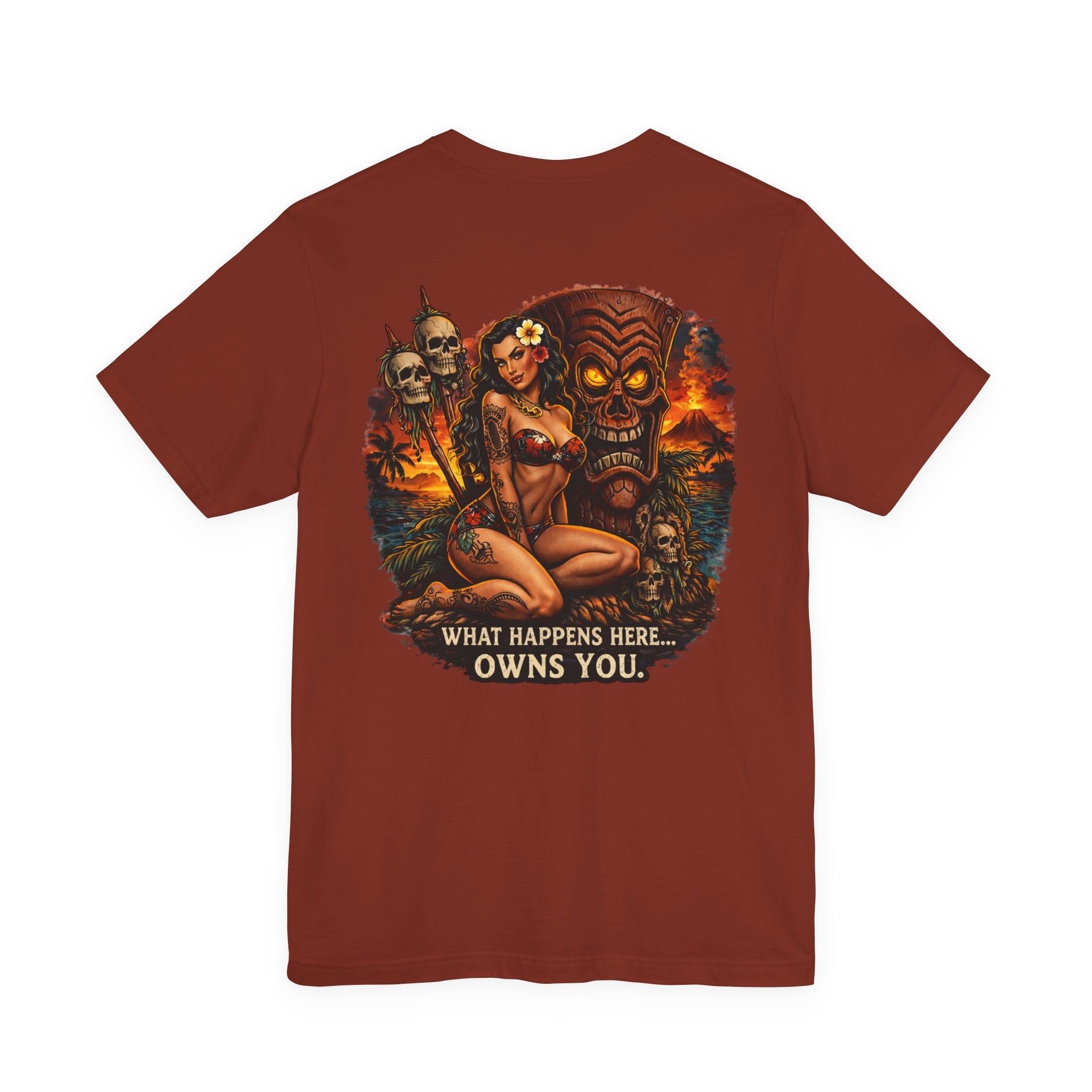 Tiki Horror Tee - "What Happens Here... Owns You" Graphic T-Shirt