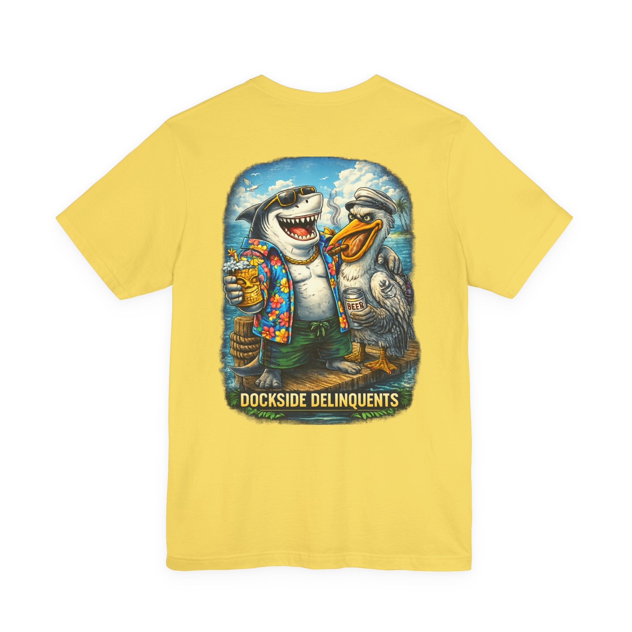 Dockside Delinquents Tee - Funny Shark & Pelican Graphic T-Shirt