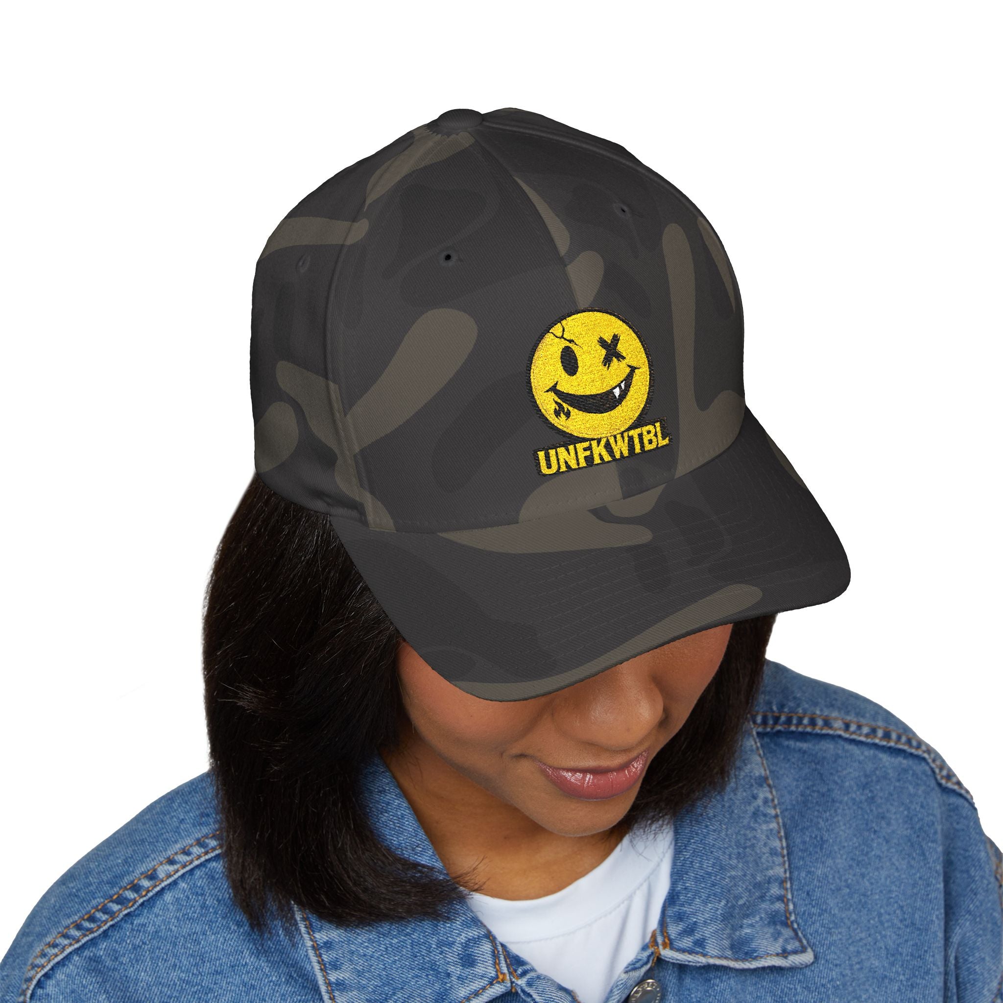 Embroidered Smiley Face Cap — UNFKWITBL Vintage Grunge Baseball Hat