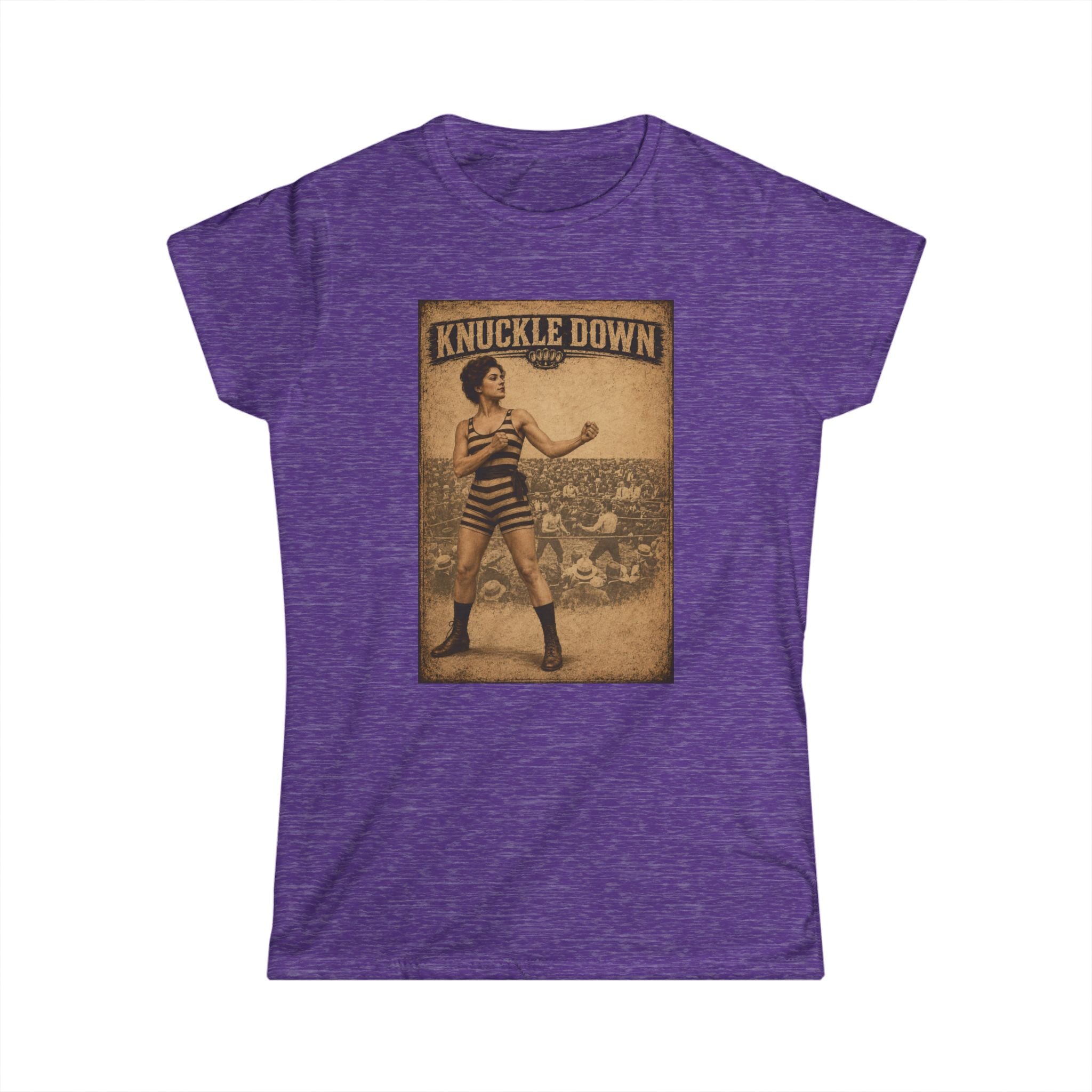 Knuckle Down Vintage Strongwoman Tee – Retro Circus Boxing Graphic Shirt for Women