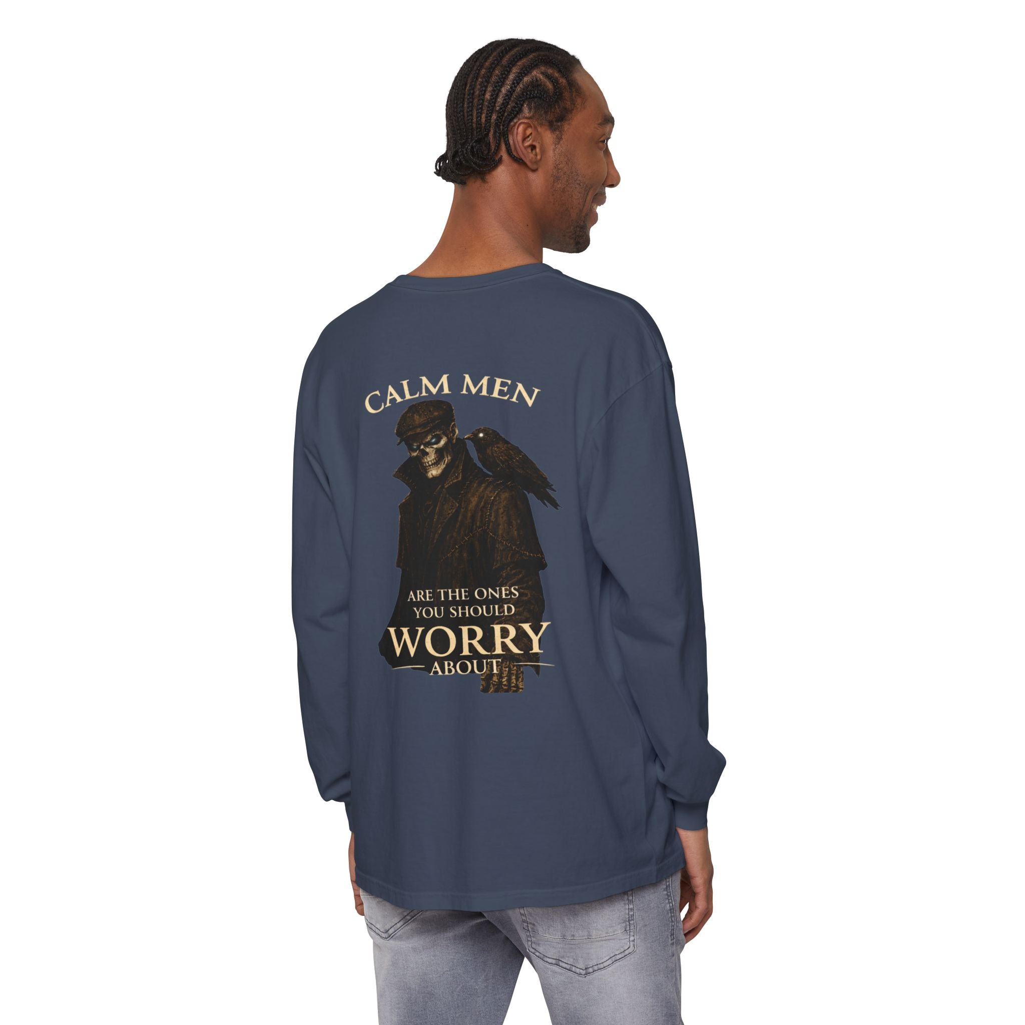 Calm Men Raven Skull Long Sleeve Tee