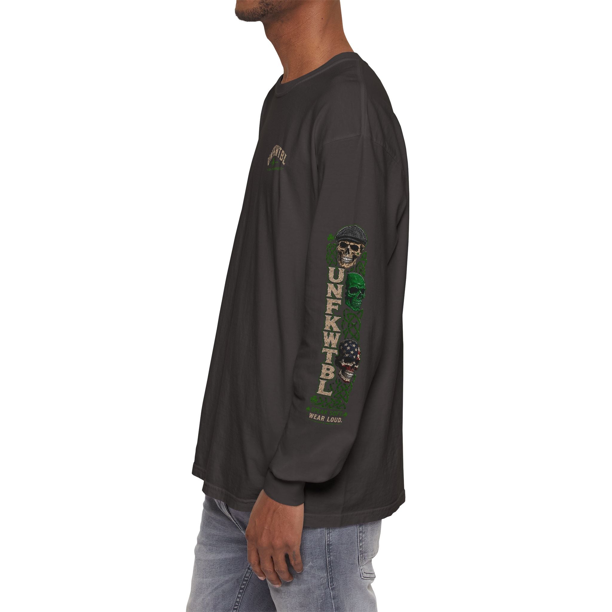 Skull & Flags Long Sleeve T-Shirt — Loyalty Honor Family Freedom