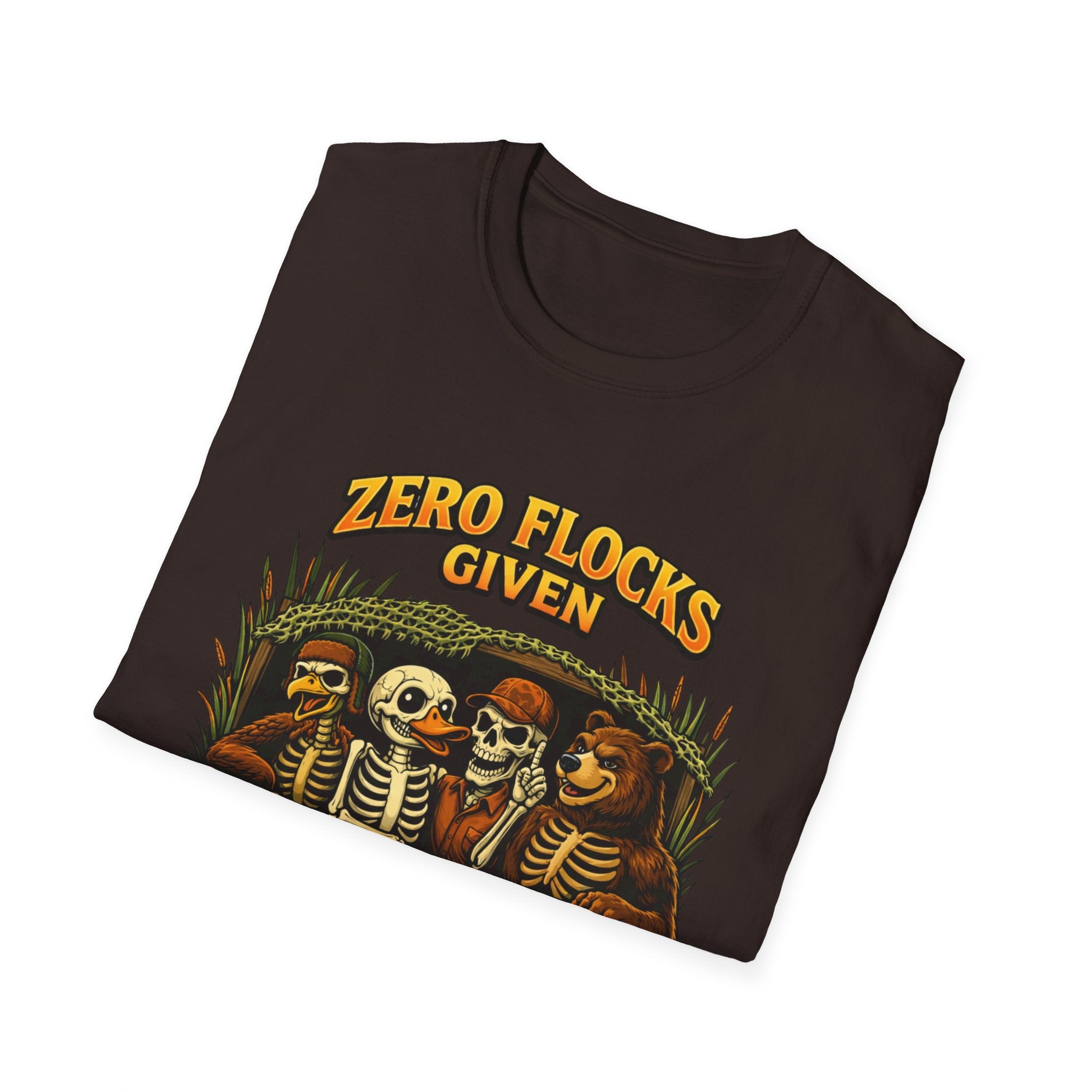 Halloween Skeletons T-Shirt - "Zero Flocks Given" Funny Spooky Tee
