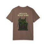 Unisex garment-dyed T-shirt featuring Beast King graphic design on brown fabric