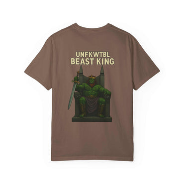 Unisex garment-dyed T-shirt featuring Beast King graphic design on brown fabric